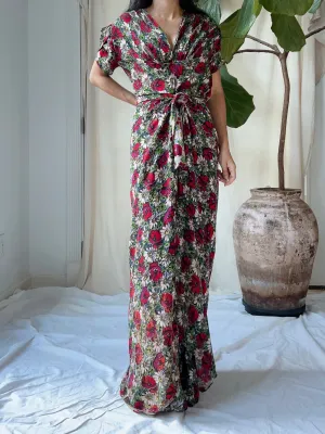 1930s Rayon Floral Dress - M