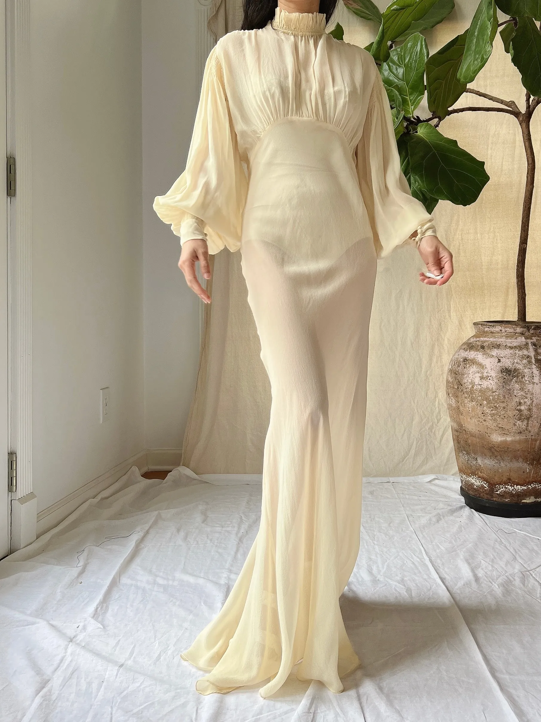 1930s Silk Chiffon Gown - S
