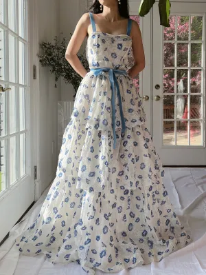 1940/50s Morning Glory Organdy Voile Sheer Gown - S