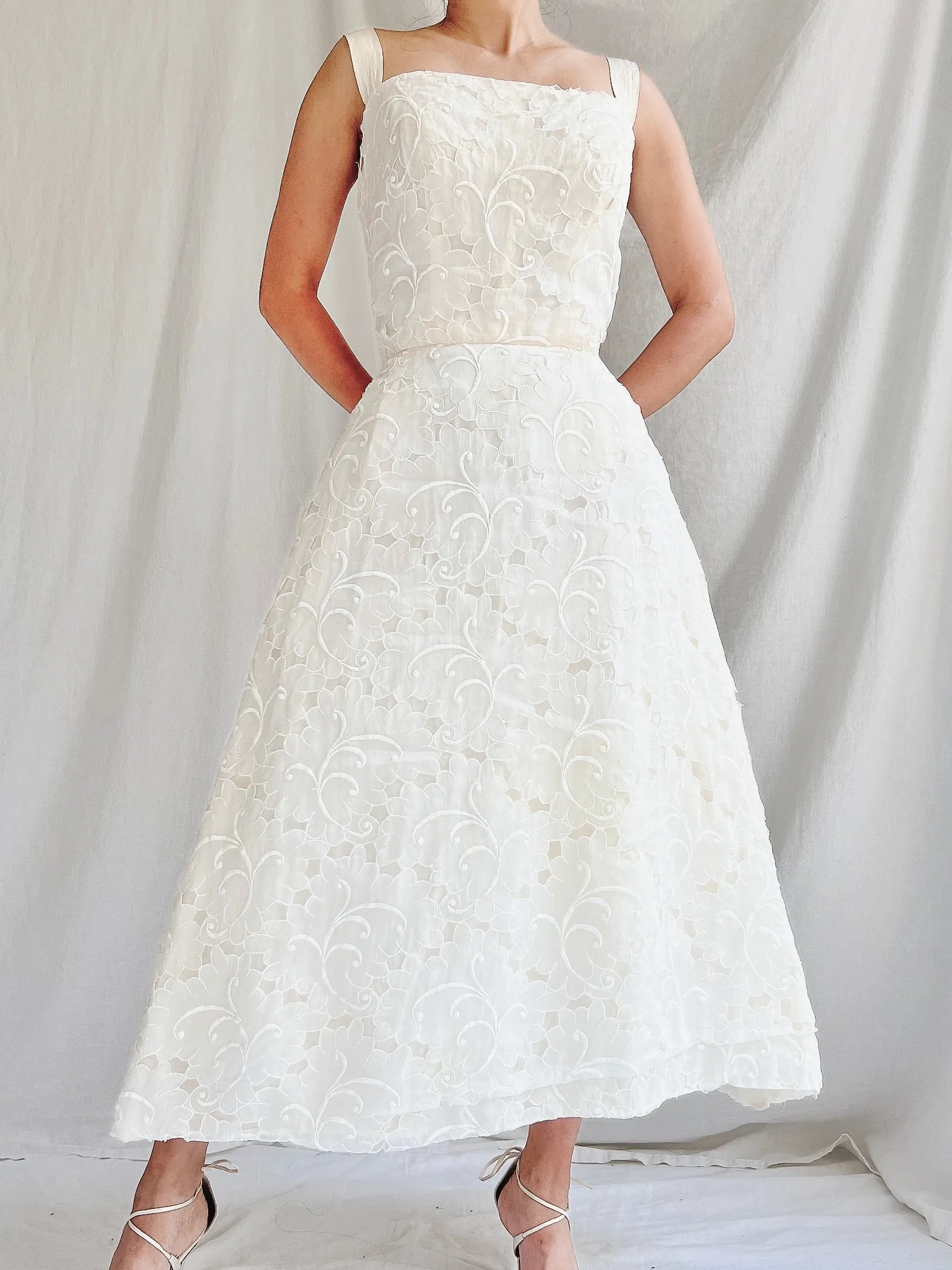 1950s I. Magnin Embroidered Silk Organza Dress - XS
