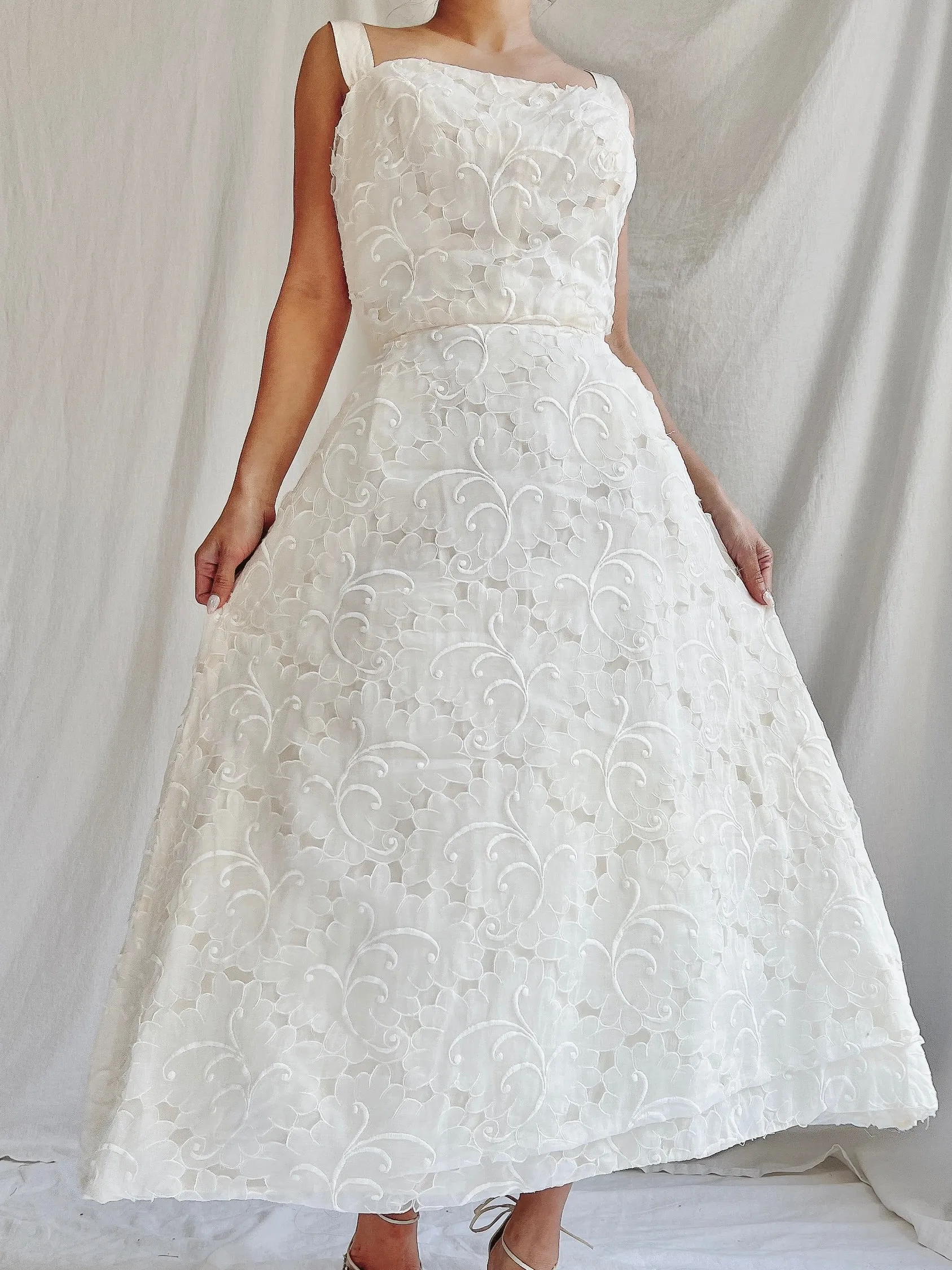 1950s I. Magnin Embroidered Silk Organza Dress - XS
