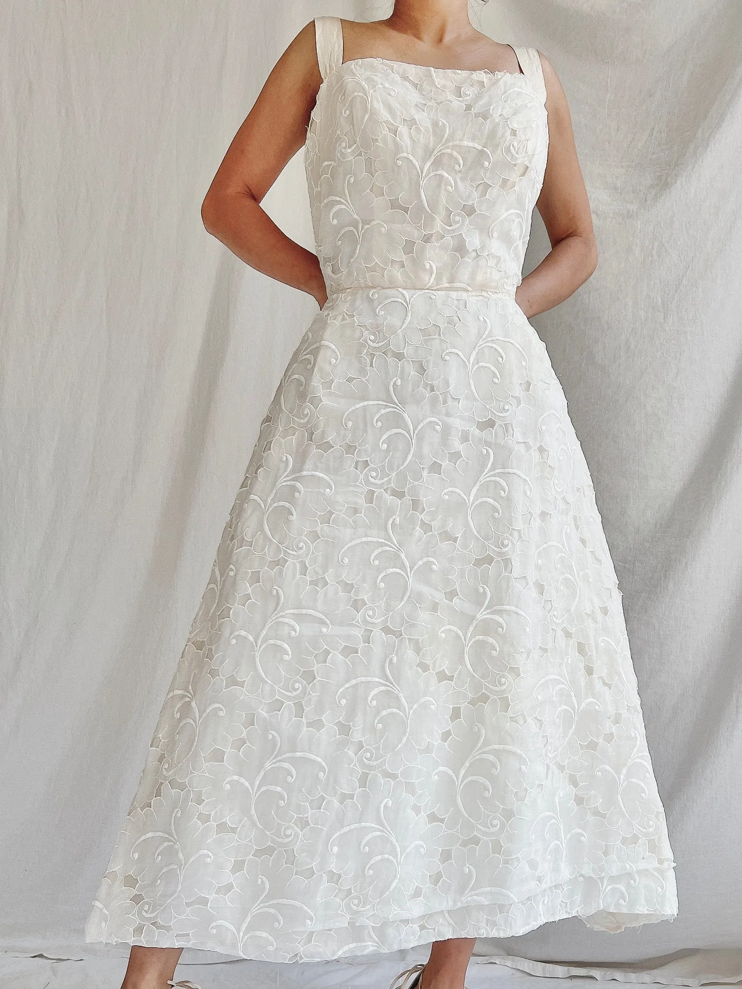 1950s I. Magnin Embroidered Silk Organza Dress - XS