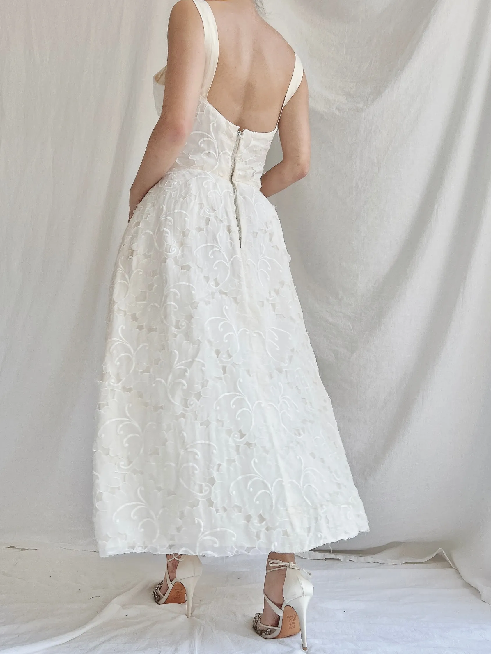 1950s I. Magnin Embroidered Silk Organza Dress - XS