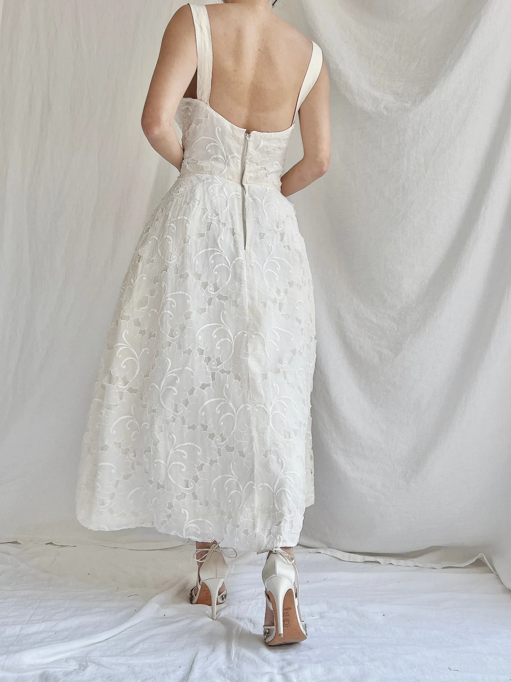 1950s I. Magnin Embroidered Silk Organza Dress - XS