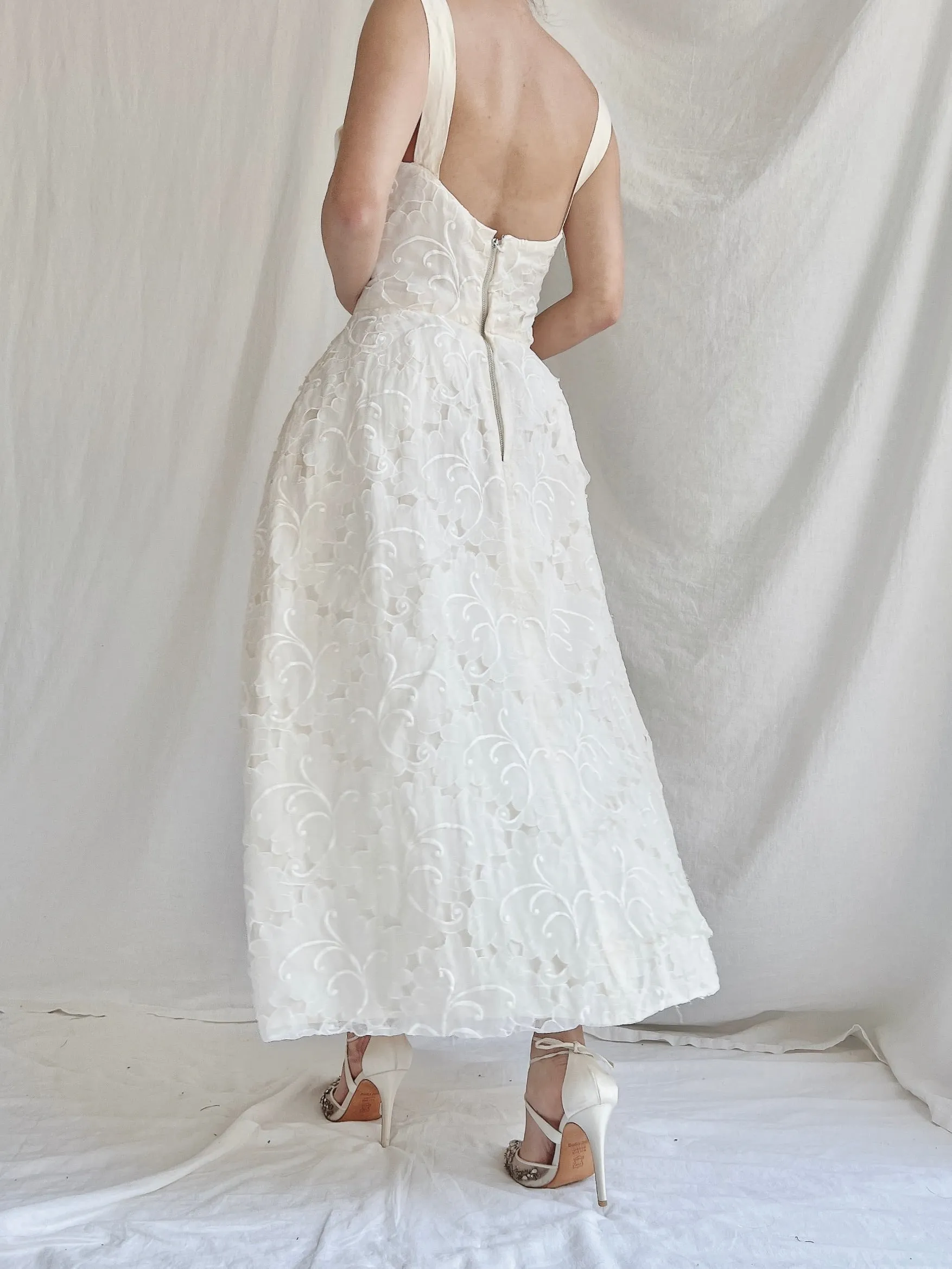 1950s I. Magnin Embroidered Silk Organza Dress - XS