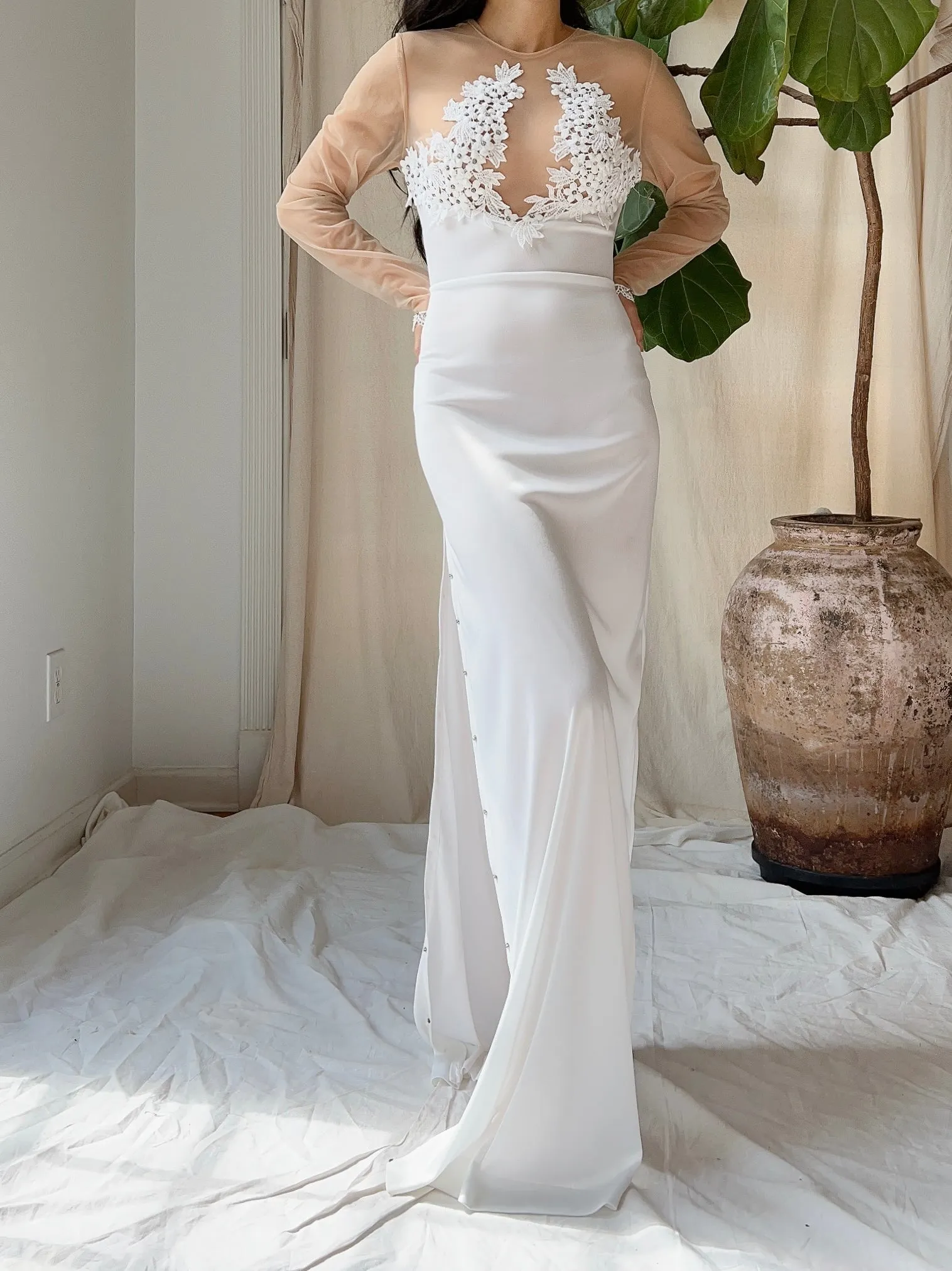 1970s Illusion Jersey Dress - M