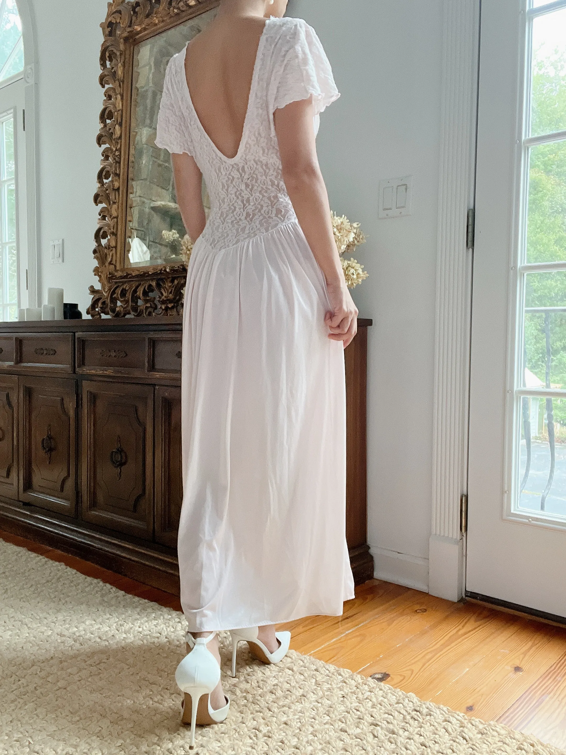 1980s Pink Basque Waist Nylon Slip - M