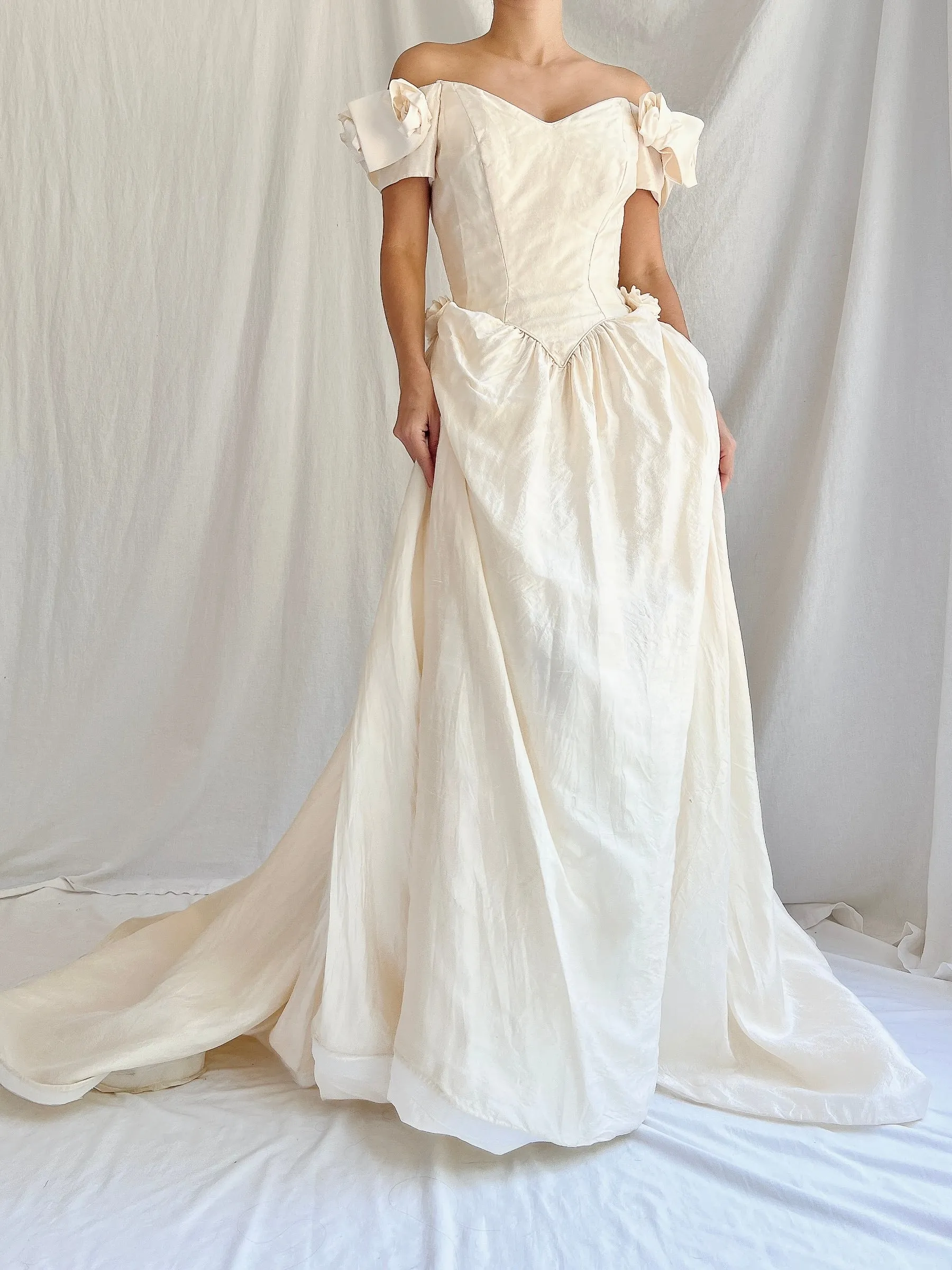 1980s Raw Silk Rosette Gown - XS