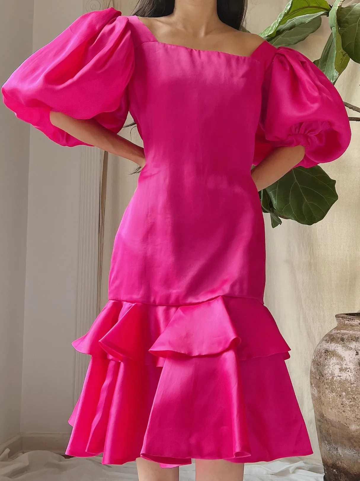1980s Silk Organza Oscar De La Renta Dress - M/8