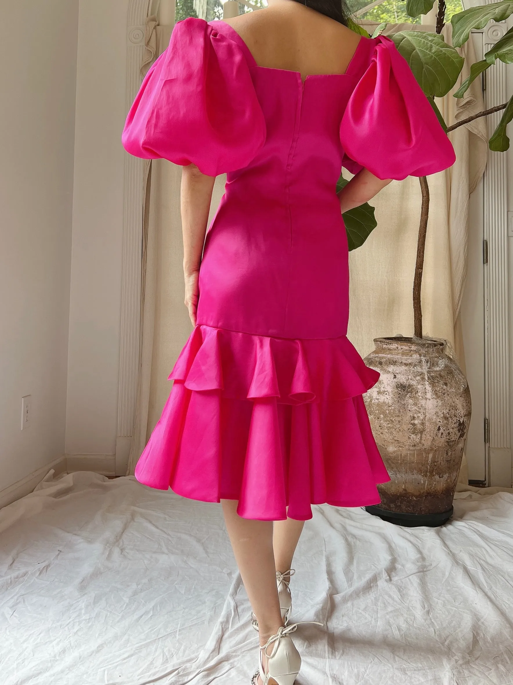 1980s Silk Organza Oscar De La Renta Dress - M/8
