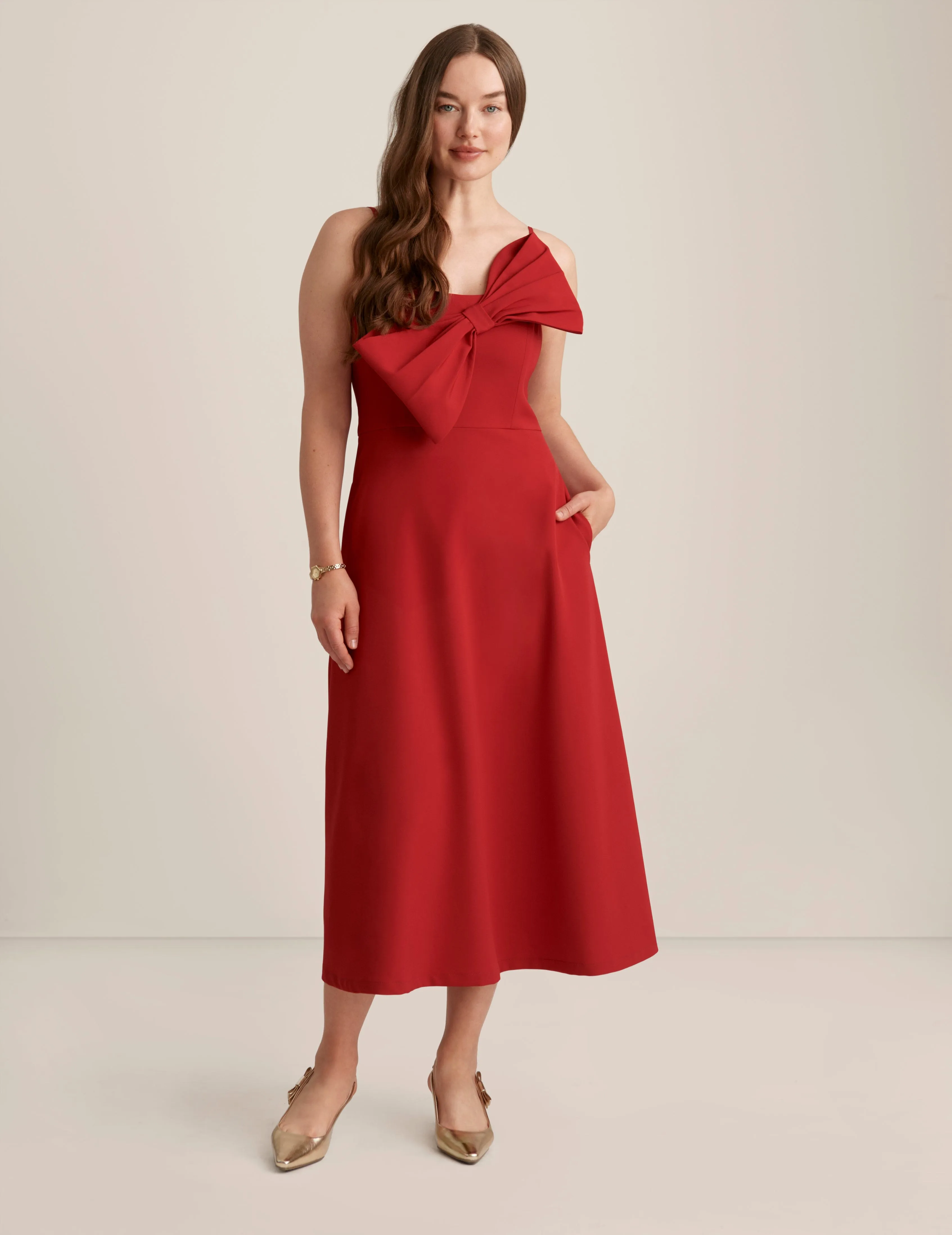 A Line Midi Dress With Bow Bodice