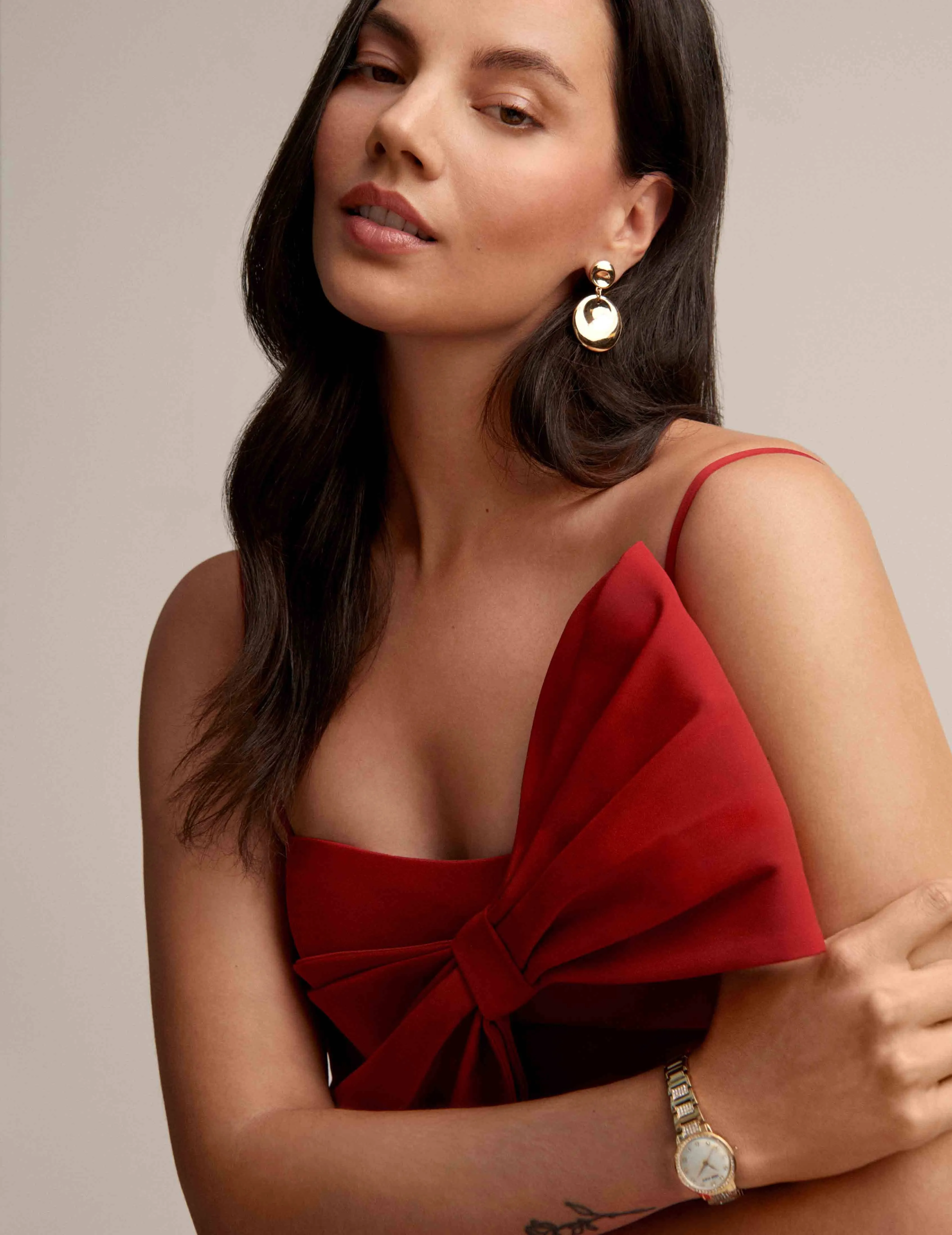 A Line Midi Dress With Bow Bodice