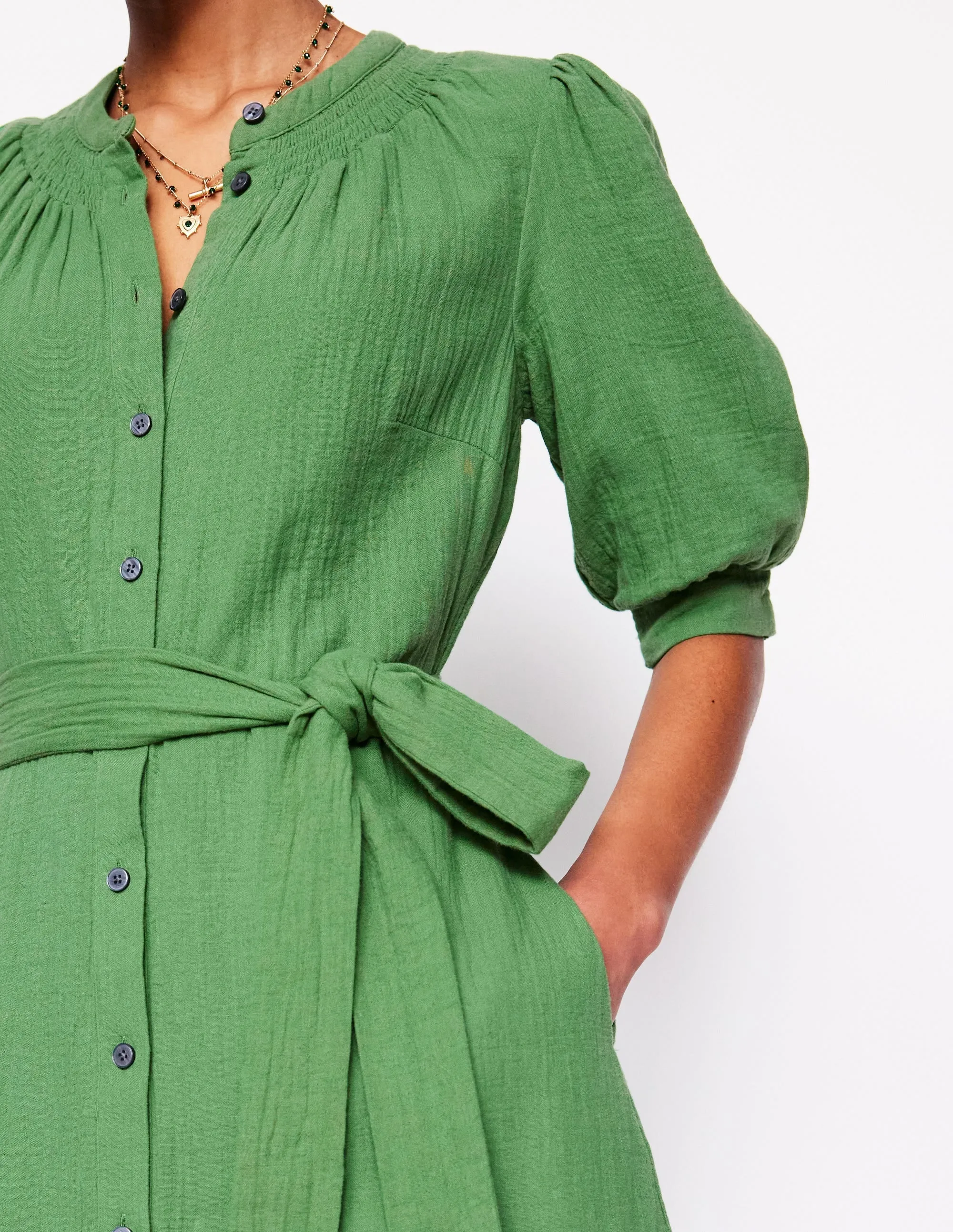 Ada Double Cloth Midi Dress-Paradise Green