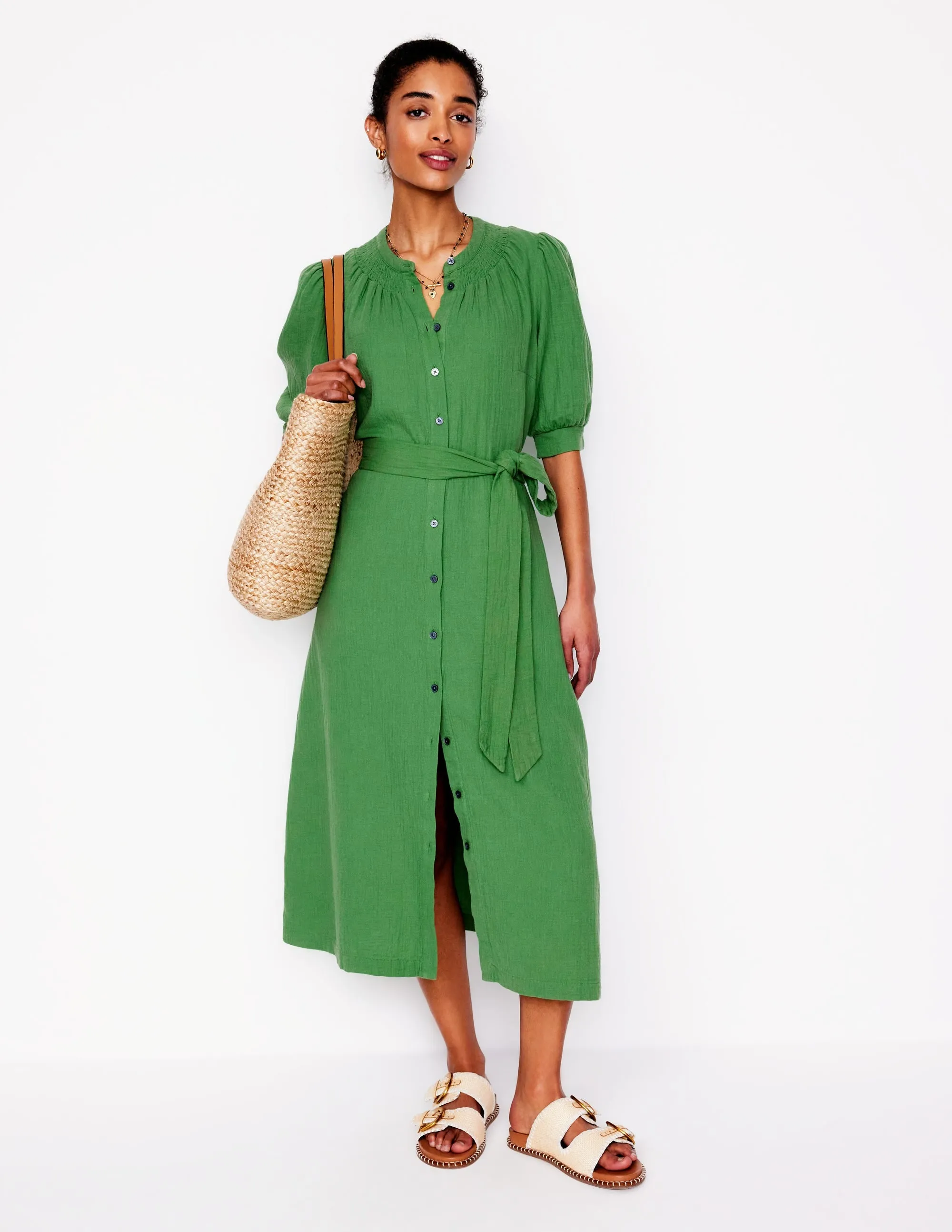 Ada Double Cloth Midi Dress-Paradise Green