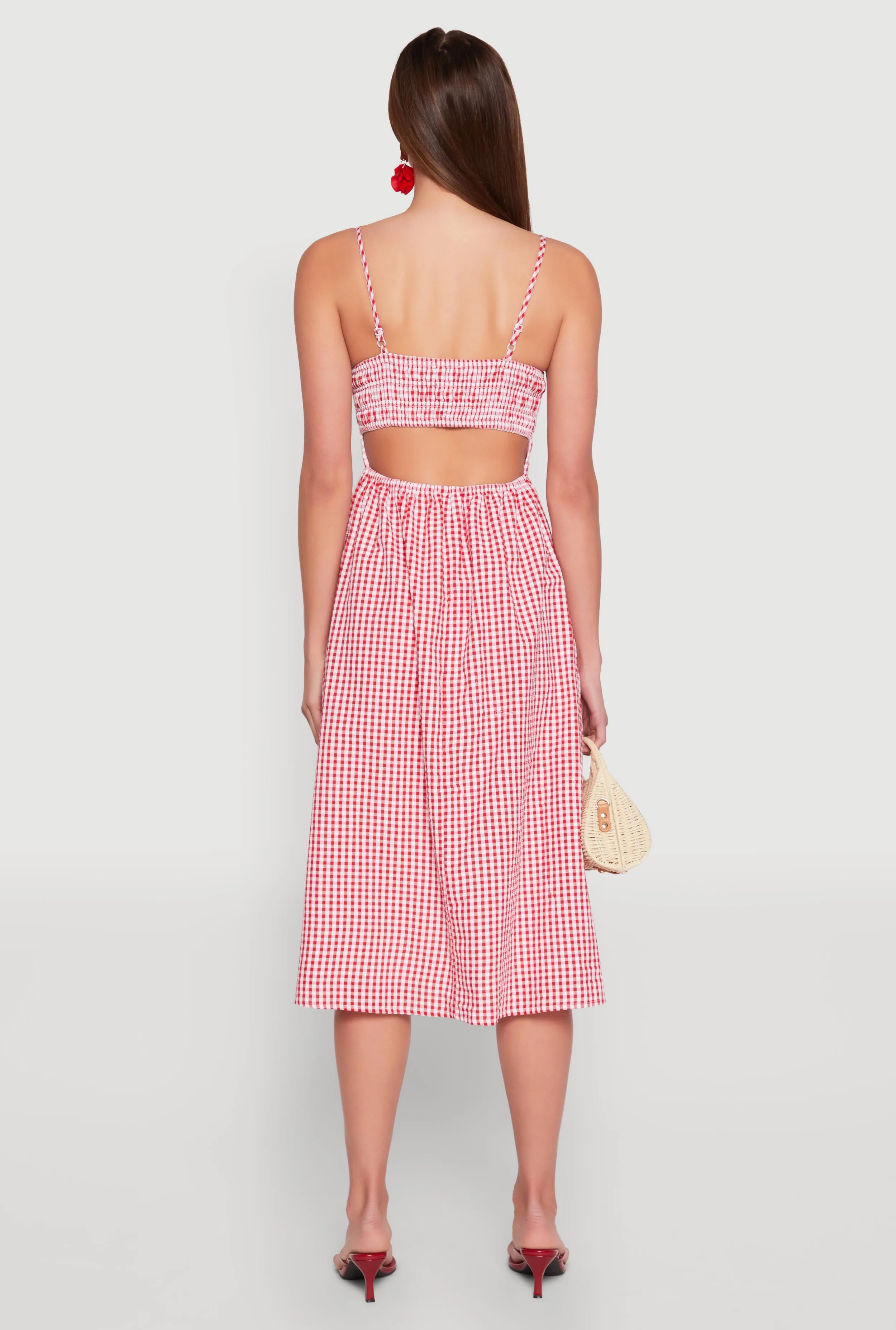 Almost Famous Cut Out Back Gingham Dress