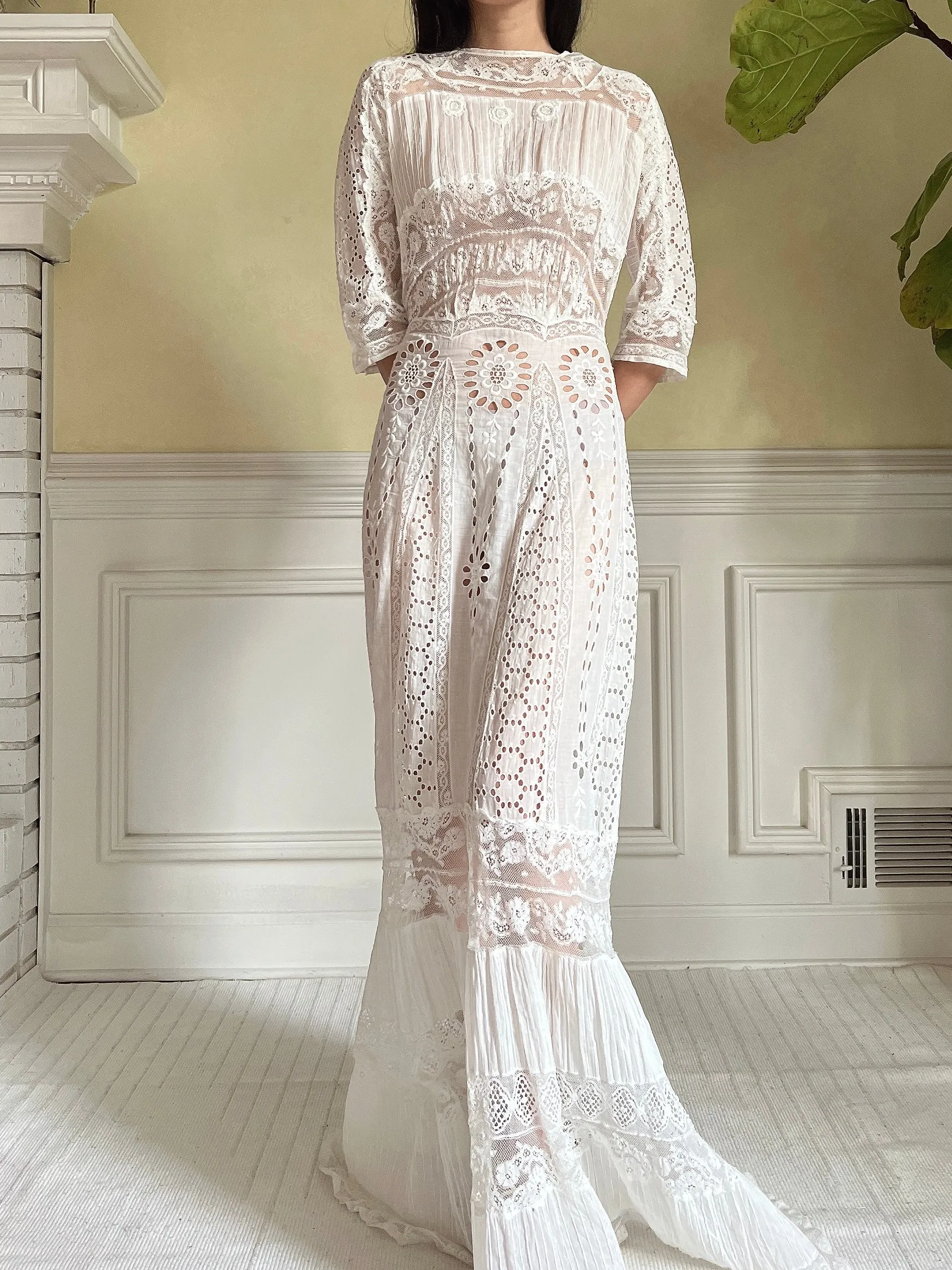 Antique Eyelet and Pin-tucked Dress - S