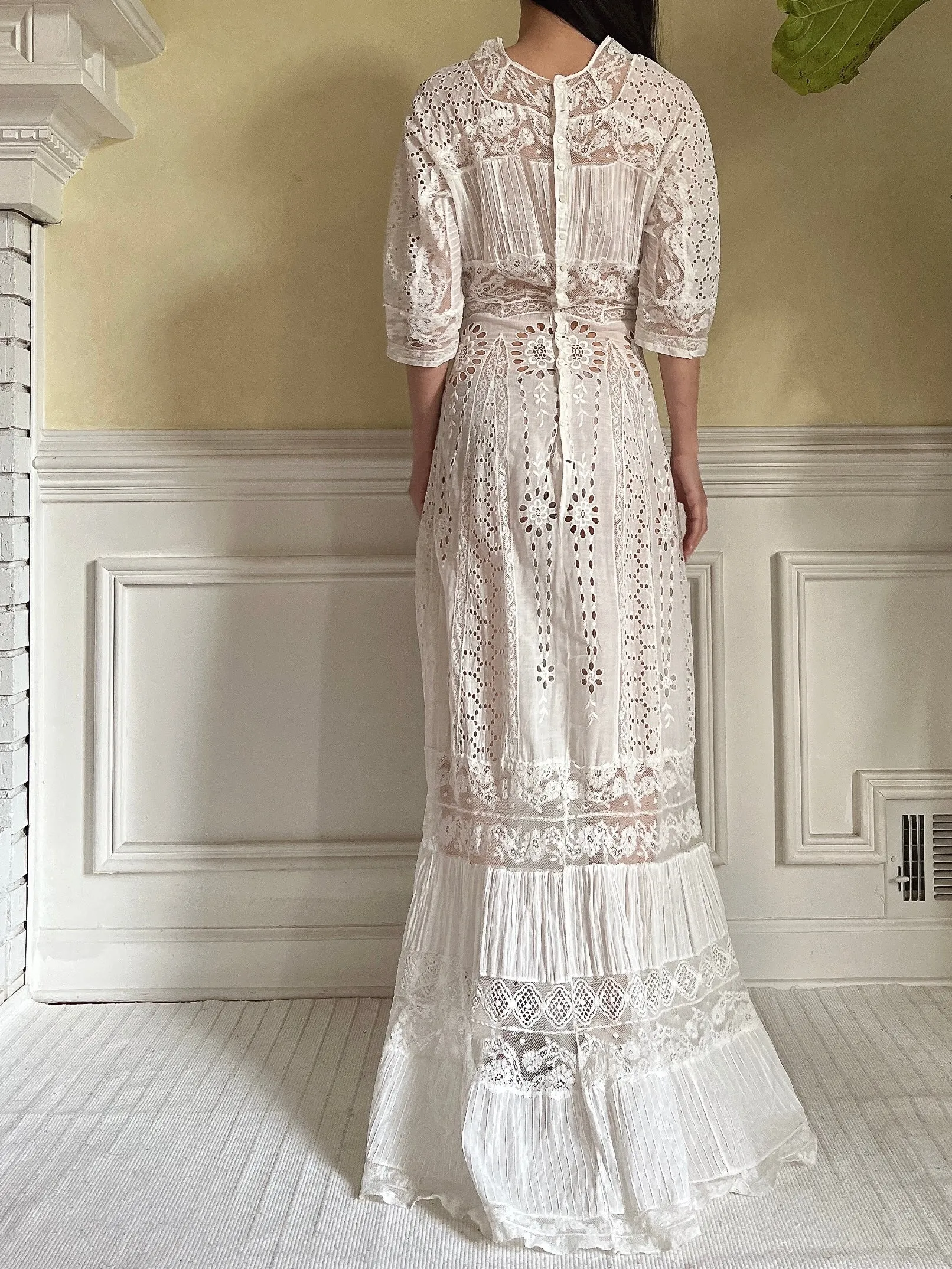 Antique Eyelet and Pin-tucked Dress - S
