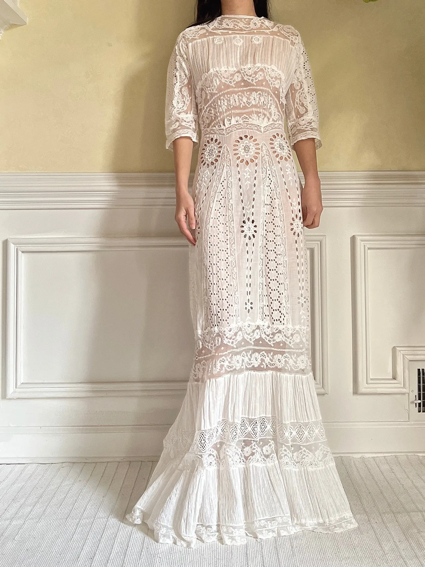 Antique Eyelet and Pin-tucked Dress - S