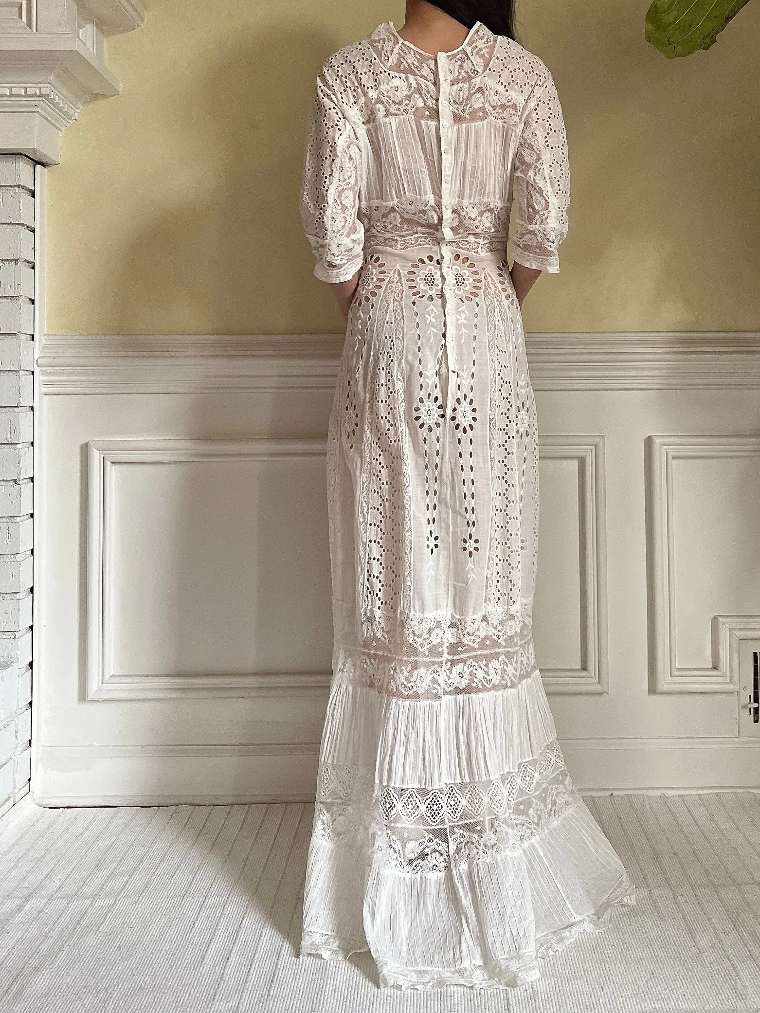 Antique Eyelet and Pin-tucked Dress - S