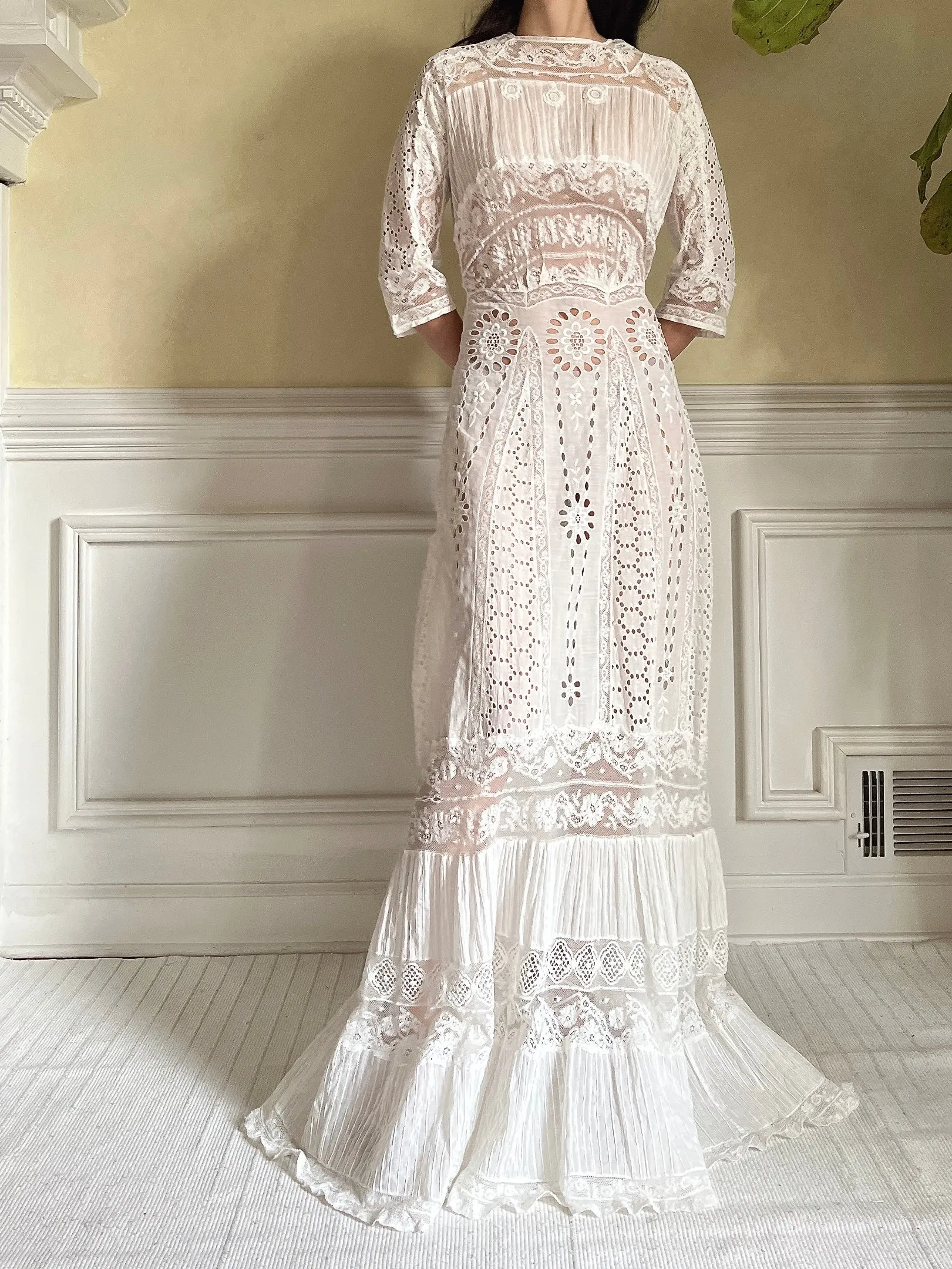 Antique Eyelet and Pin-tucked Dress - S