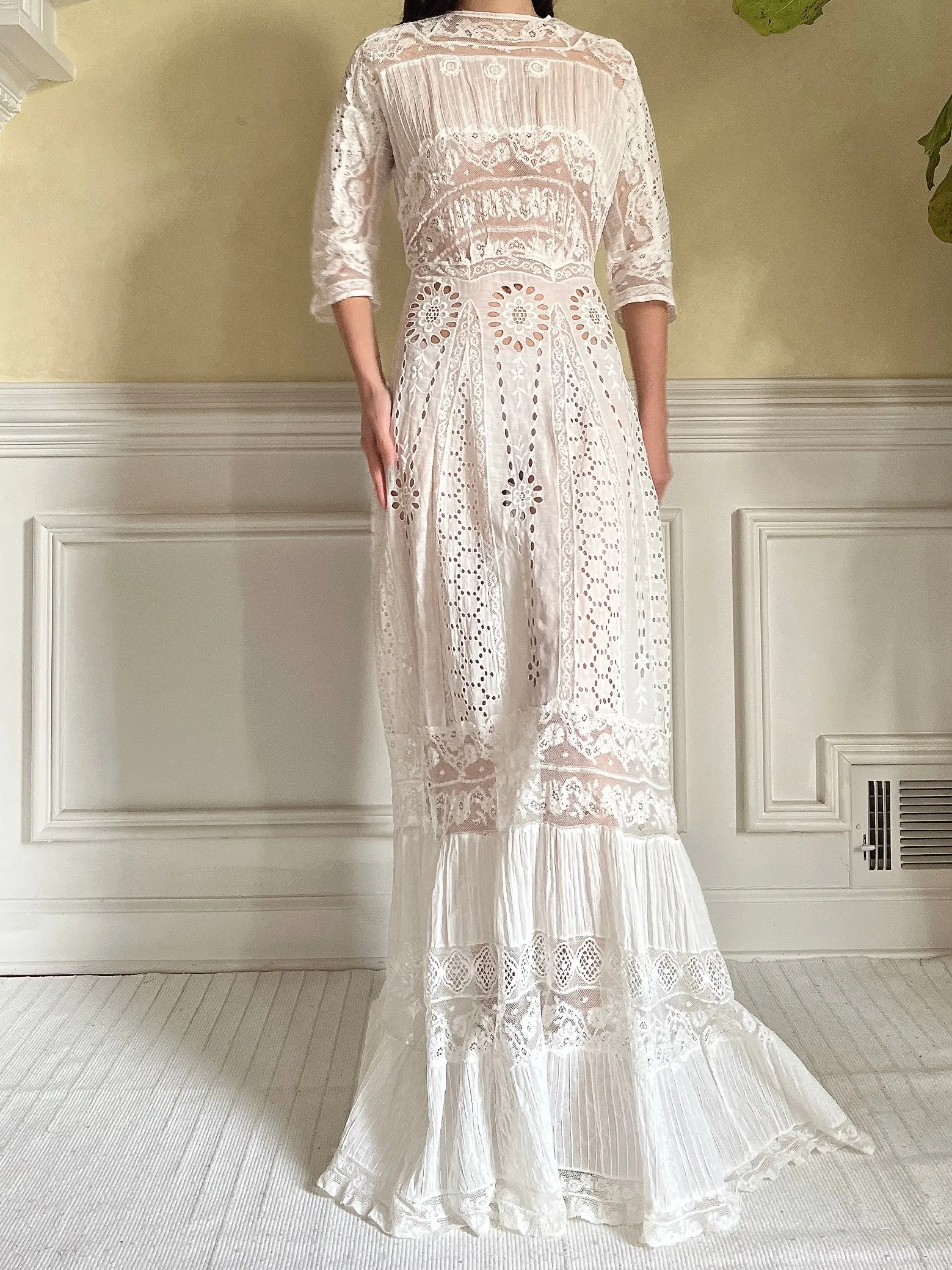 Antique Eyelet and Pin-tucked Dress - S