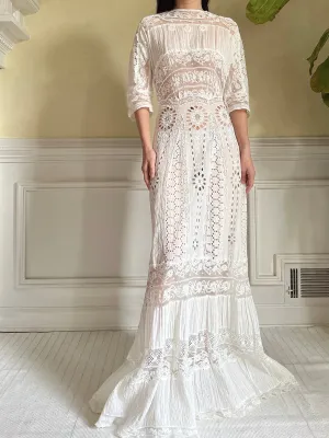 Antique Eyelet and Pin-tucked Dress - S