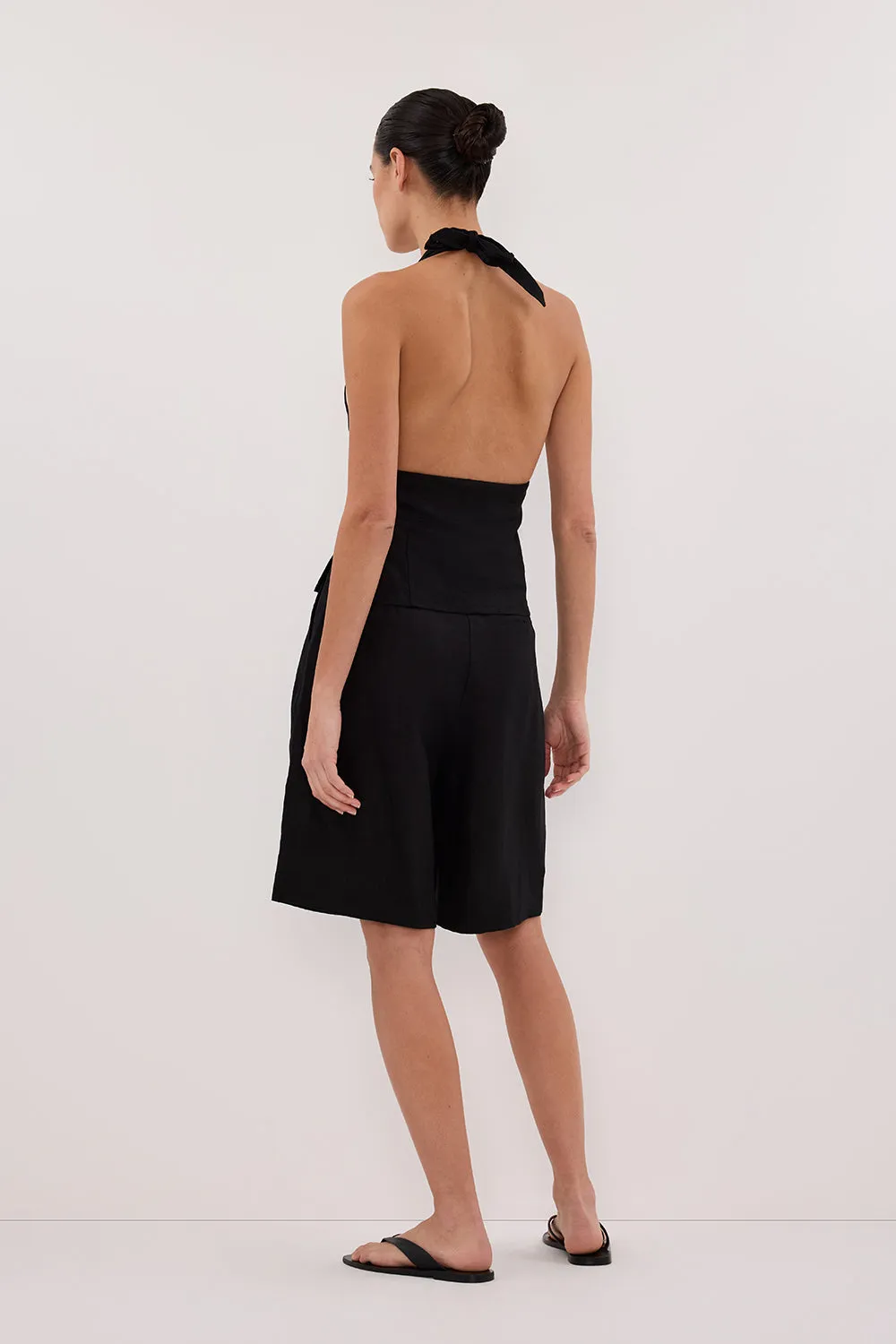 AUDREY BLACK LINEN HALTER TOP