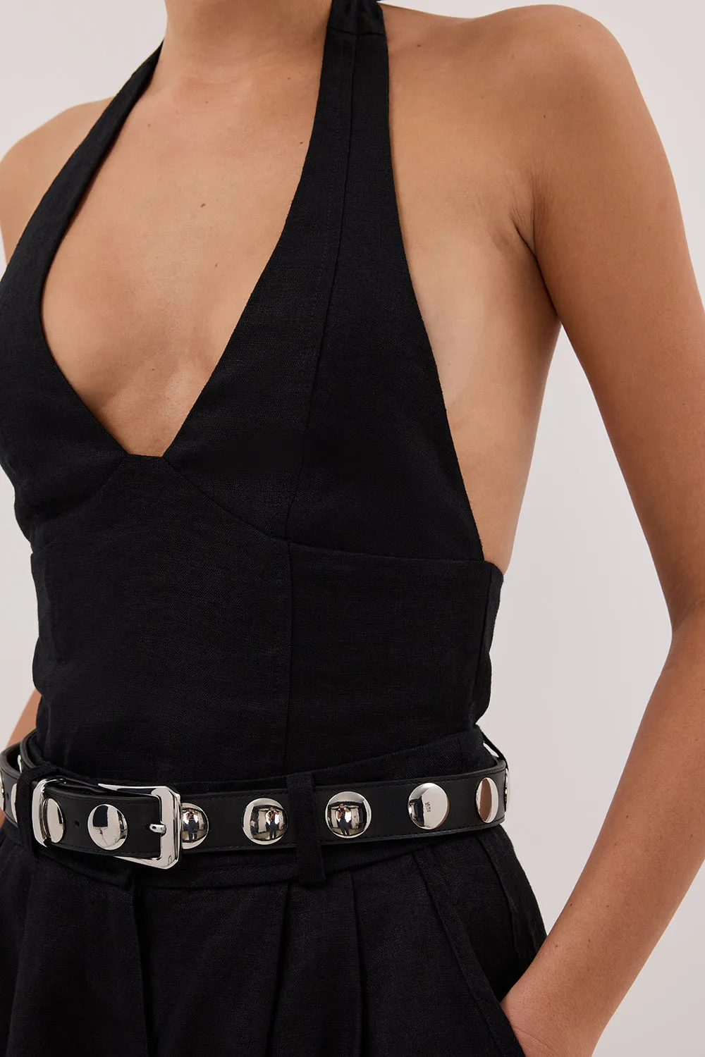 AUDREY BLACK LINEN HALTER TOP