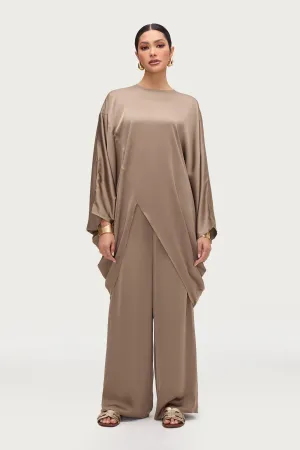 Ayat Asymmetric Satin Top - Truffle