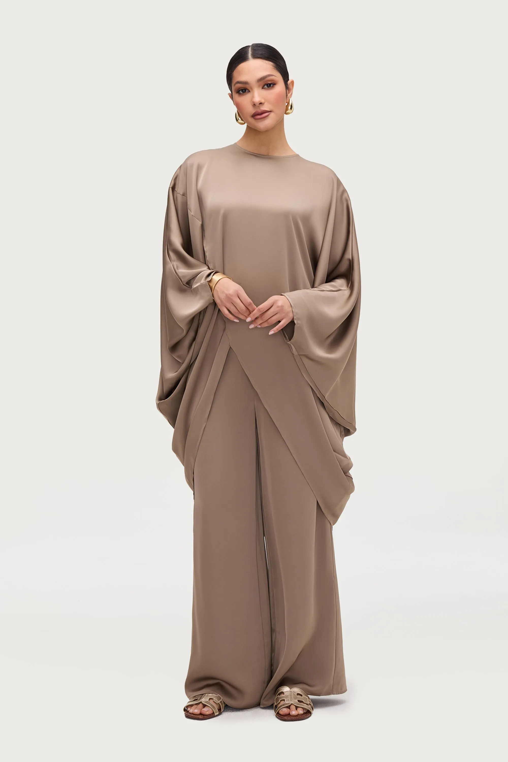 Ayat Asymmetric Satin Top - Truffle