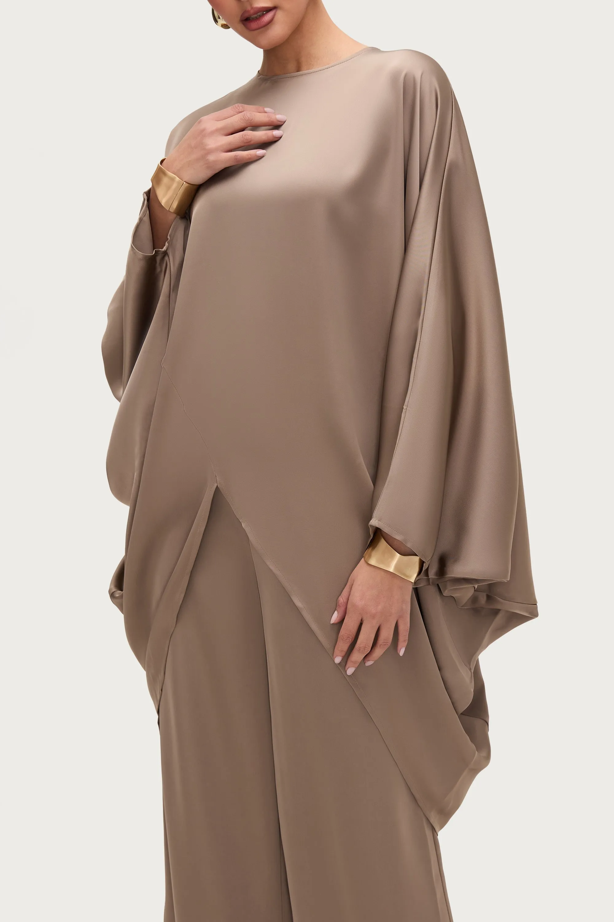 Ayat Asymmetric Satin Top - Truffle