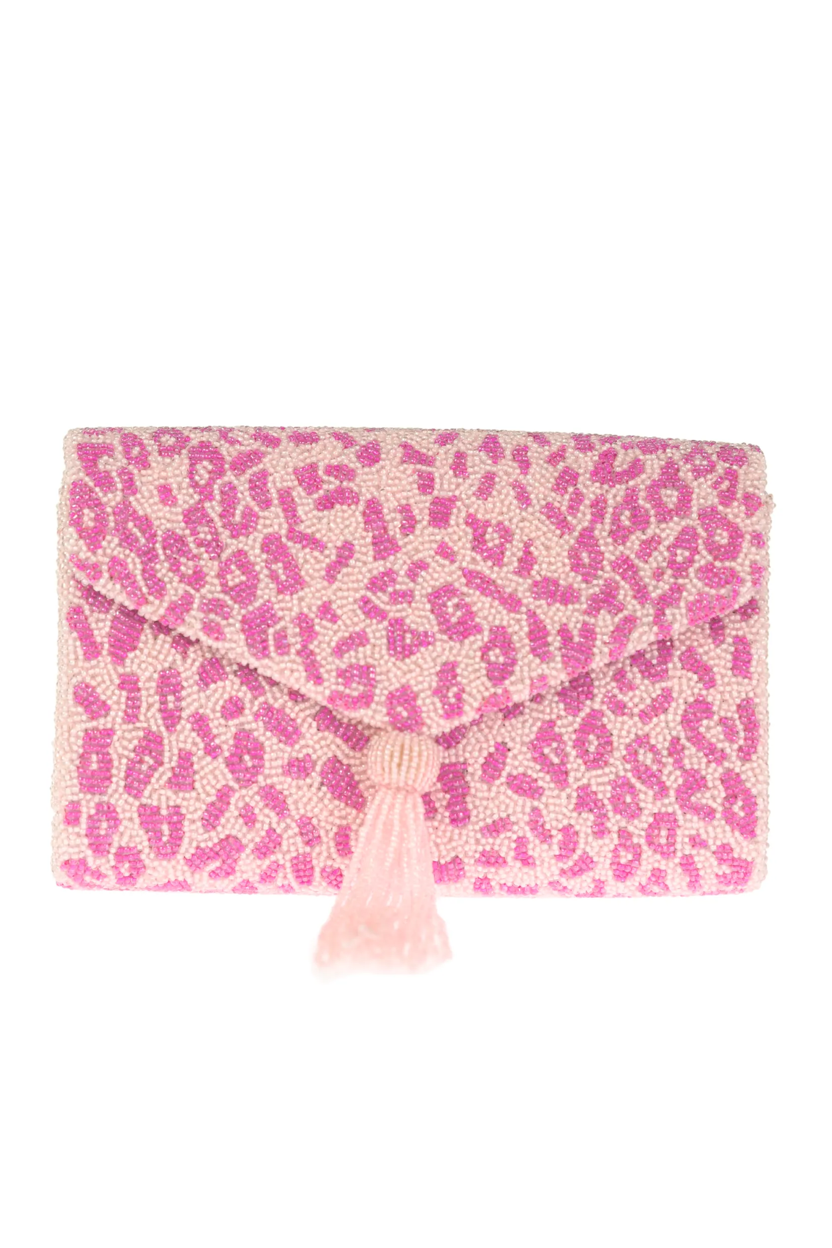 Beaded Envelope Clutch / Pink Leopard