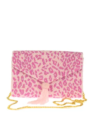 Beaded Envelope Clutch / Pink Leopard