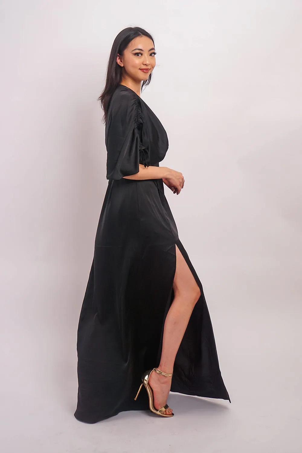 Black Satin Kasumi Maxi Dress