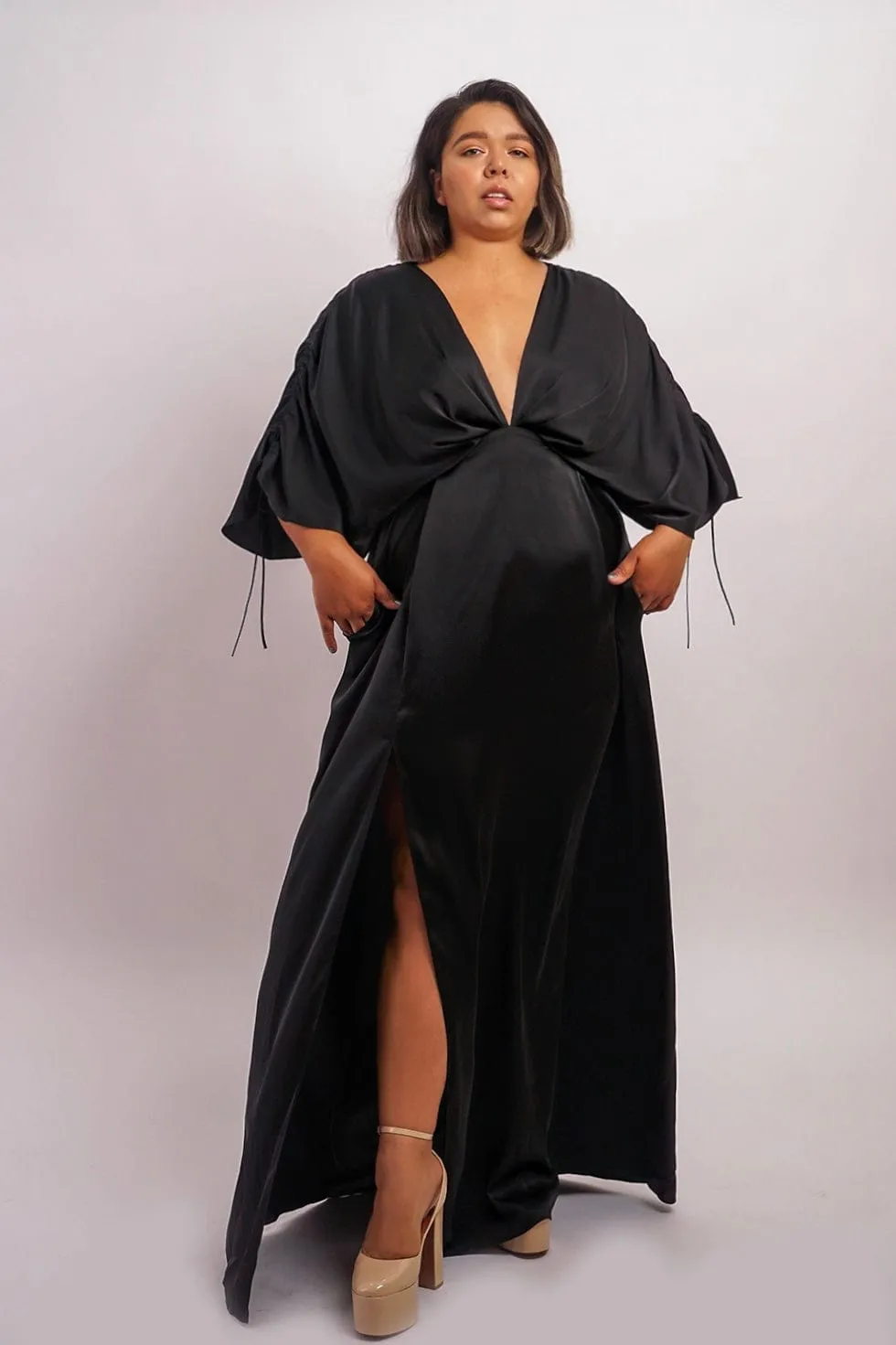 Black Satin Kasumi Maxi Dress