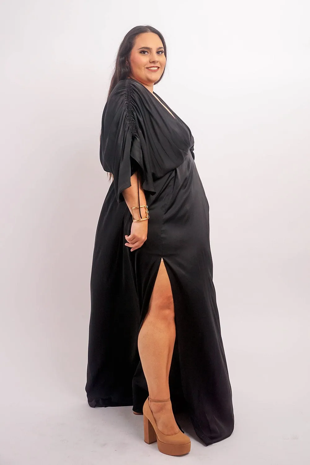 Black Satin Kasumi Maxi Dress