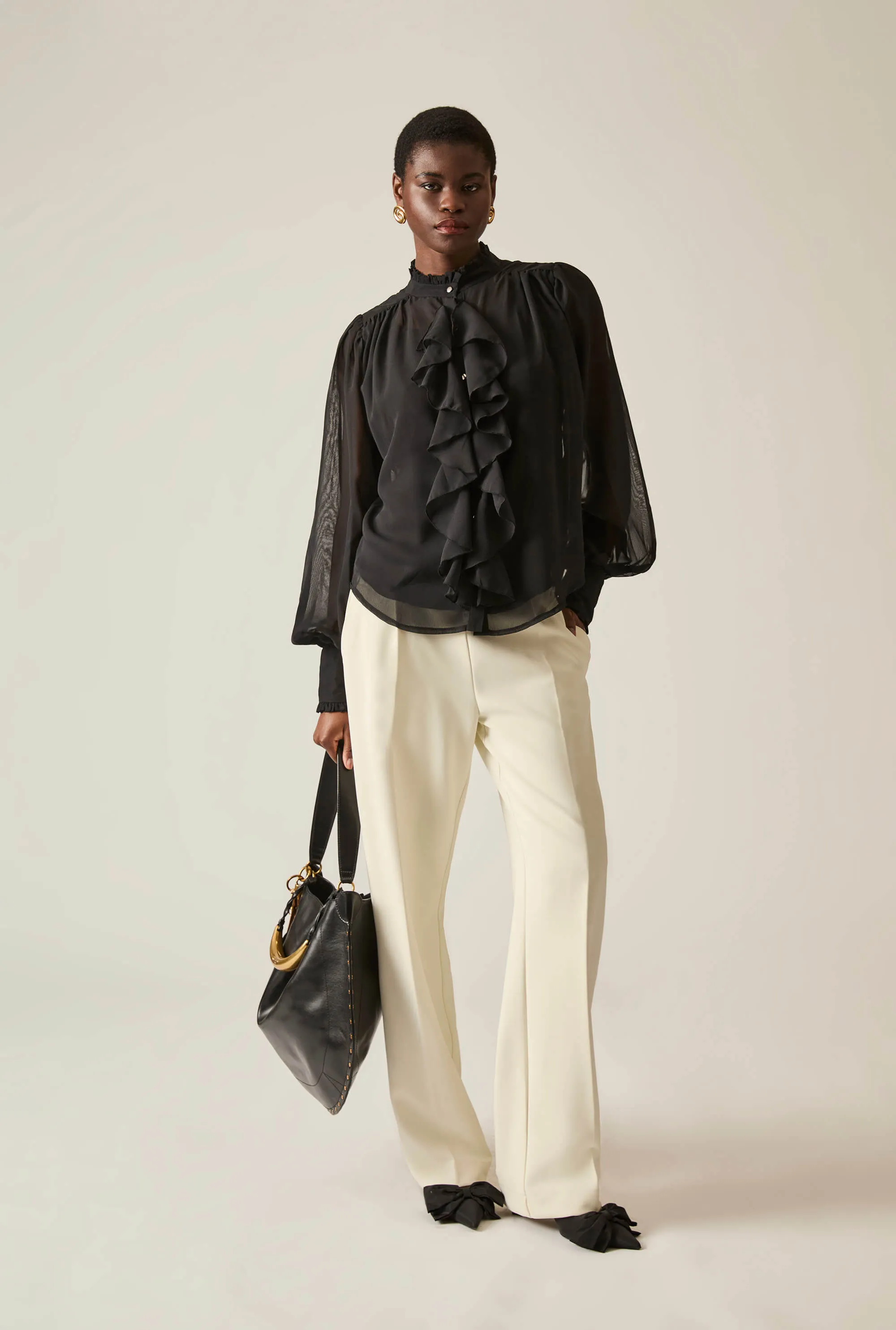 Buckle Waist Cream Trousers