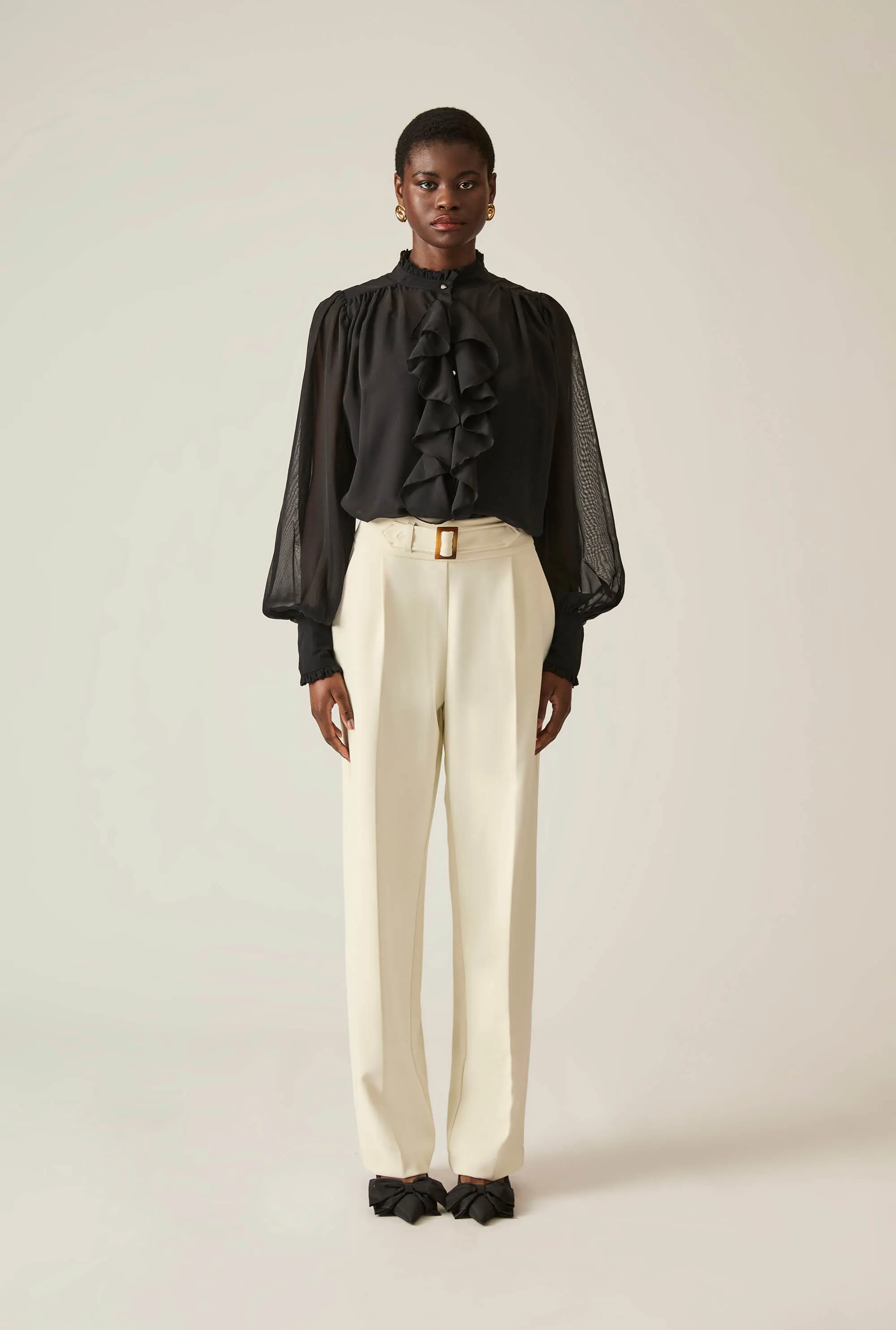 Buckle Waist Cream Trousers