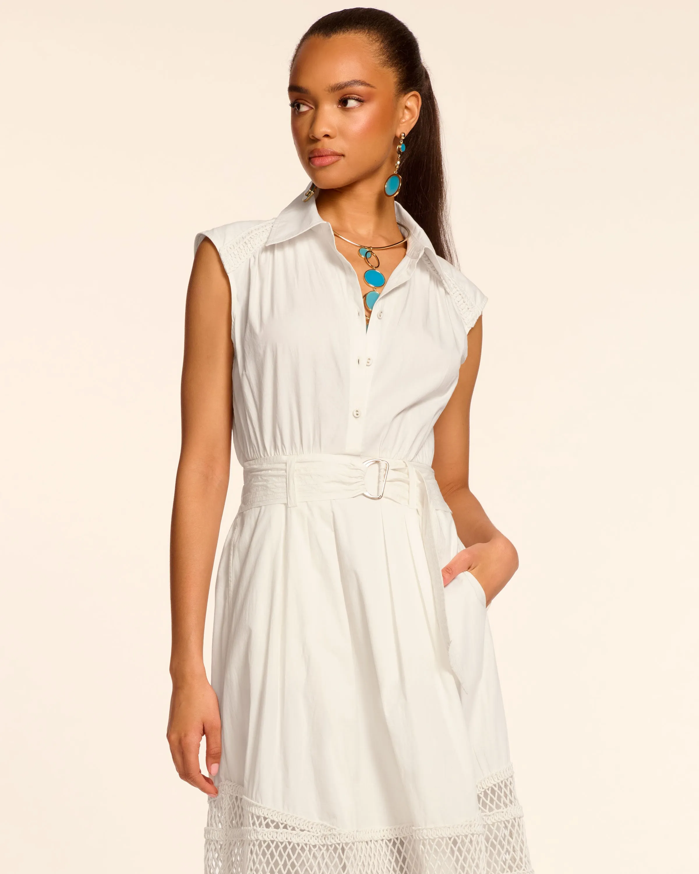 Celina Cotton Poplin Embellished Maxi Dress