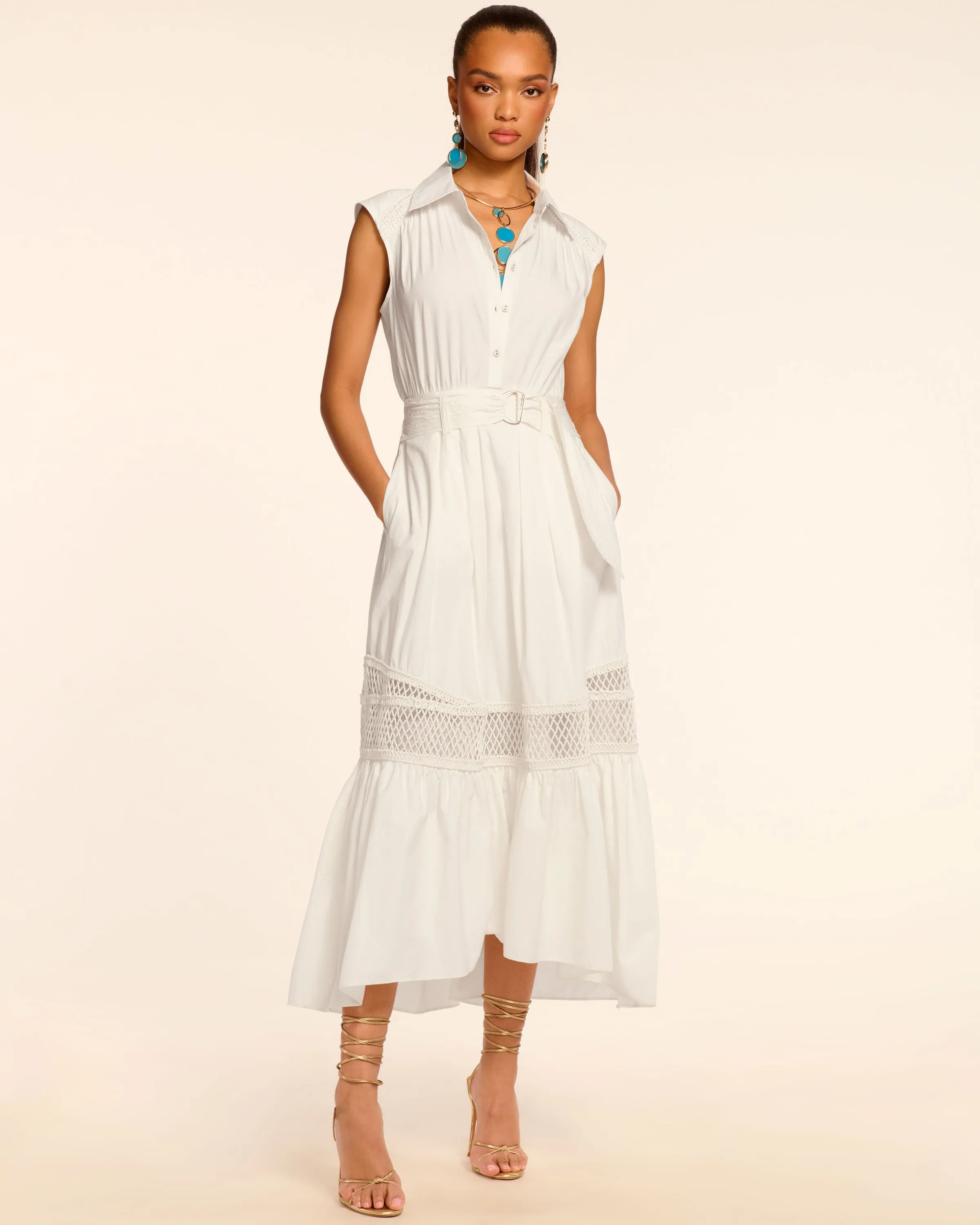 Celina Cotton Poplin Embellished Maxi Dress