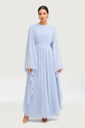 Chiffon Pleated Maxi Dress - Pastel Blue