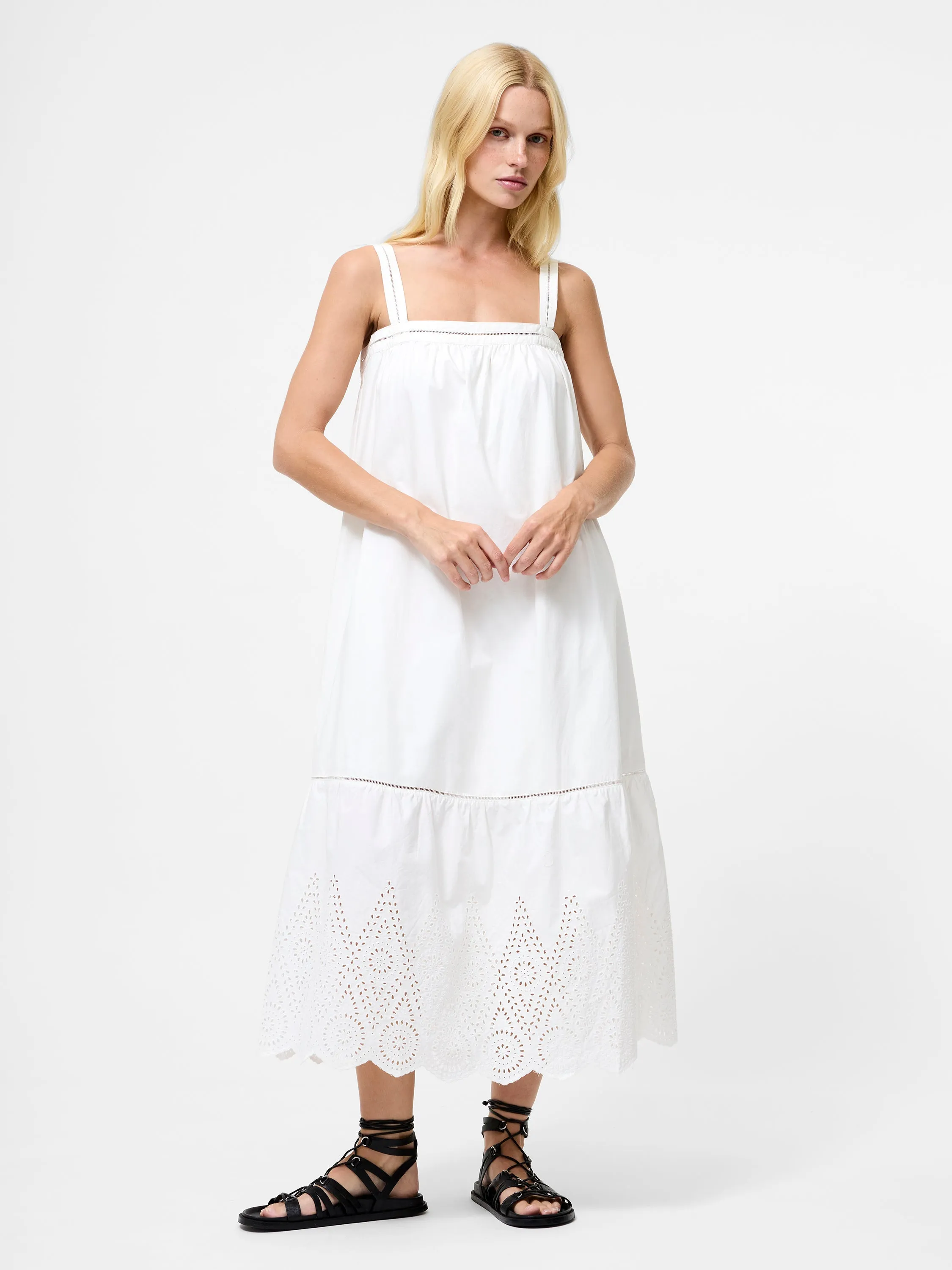 Cotton Square Neck Midi Dress