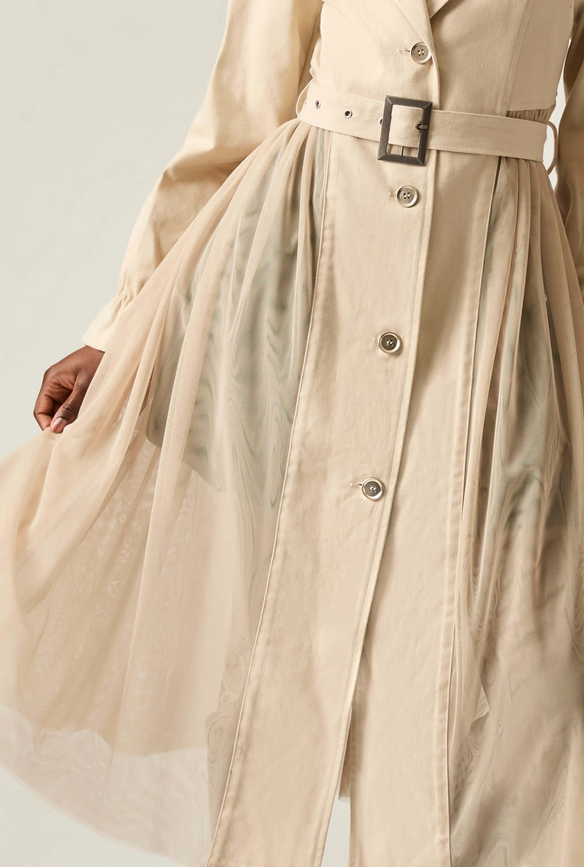 Cotton Tulle Beige Trench