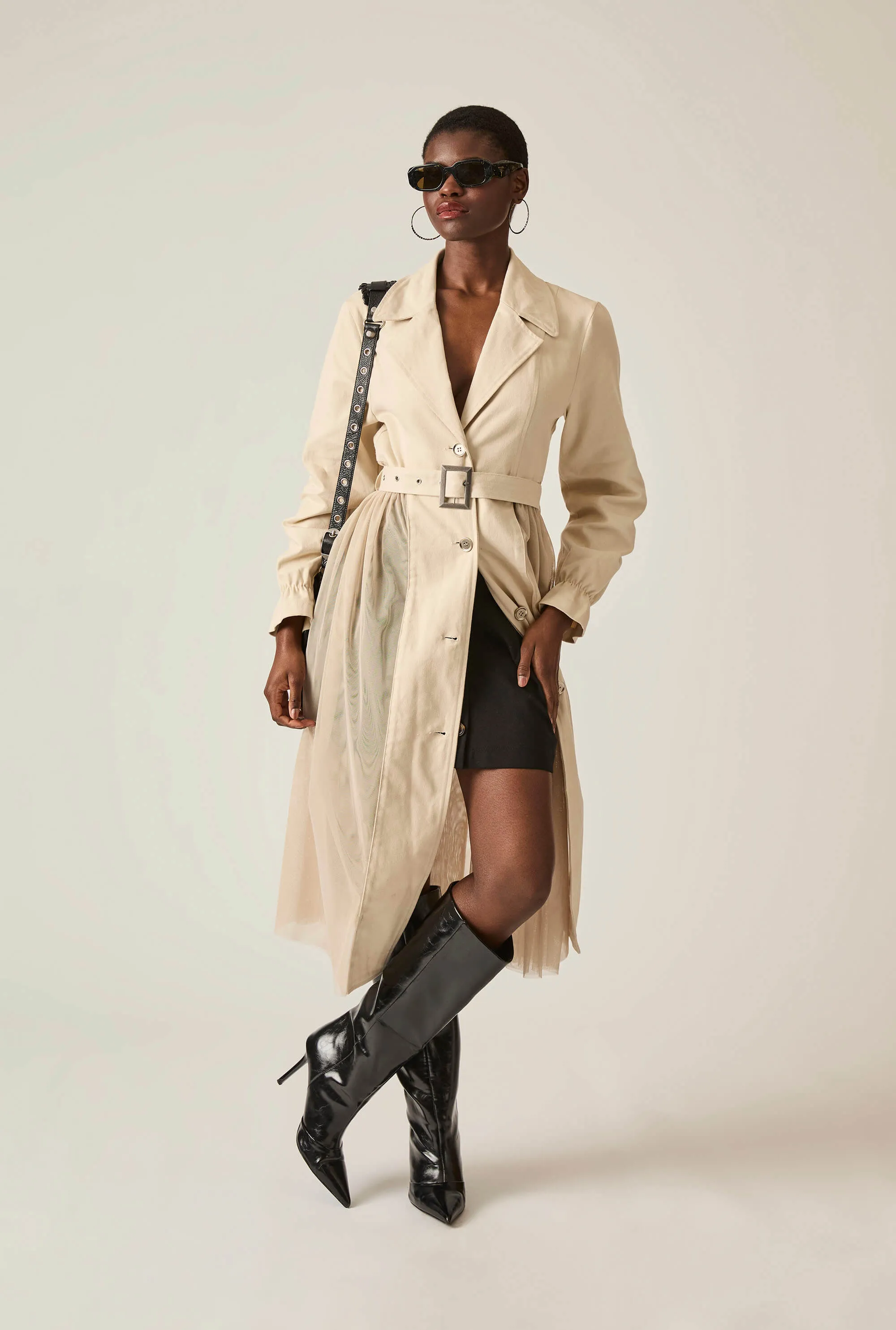 Cotton Tulle Beige Trench
