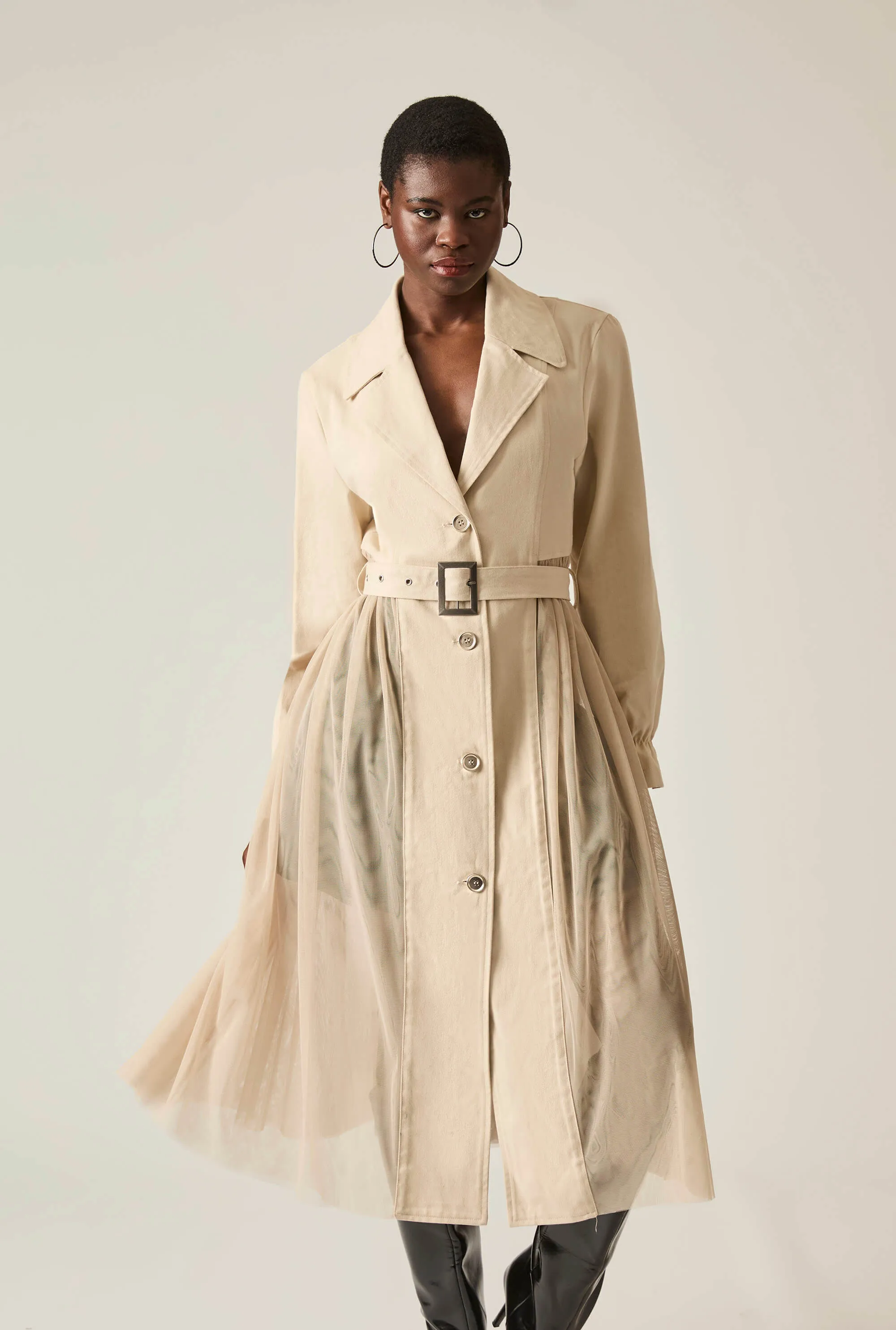 Cotton Tulle Beige Trench