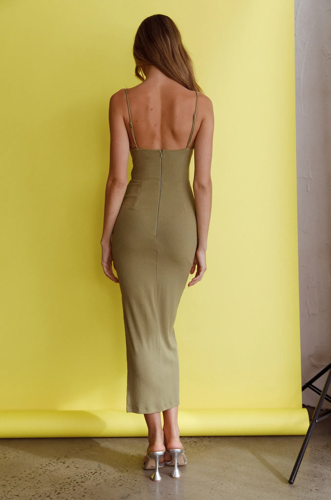 Crazy In Love Cowl Neck Cut-Out Waist Midi Dress Olive