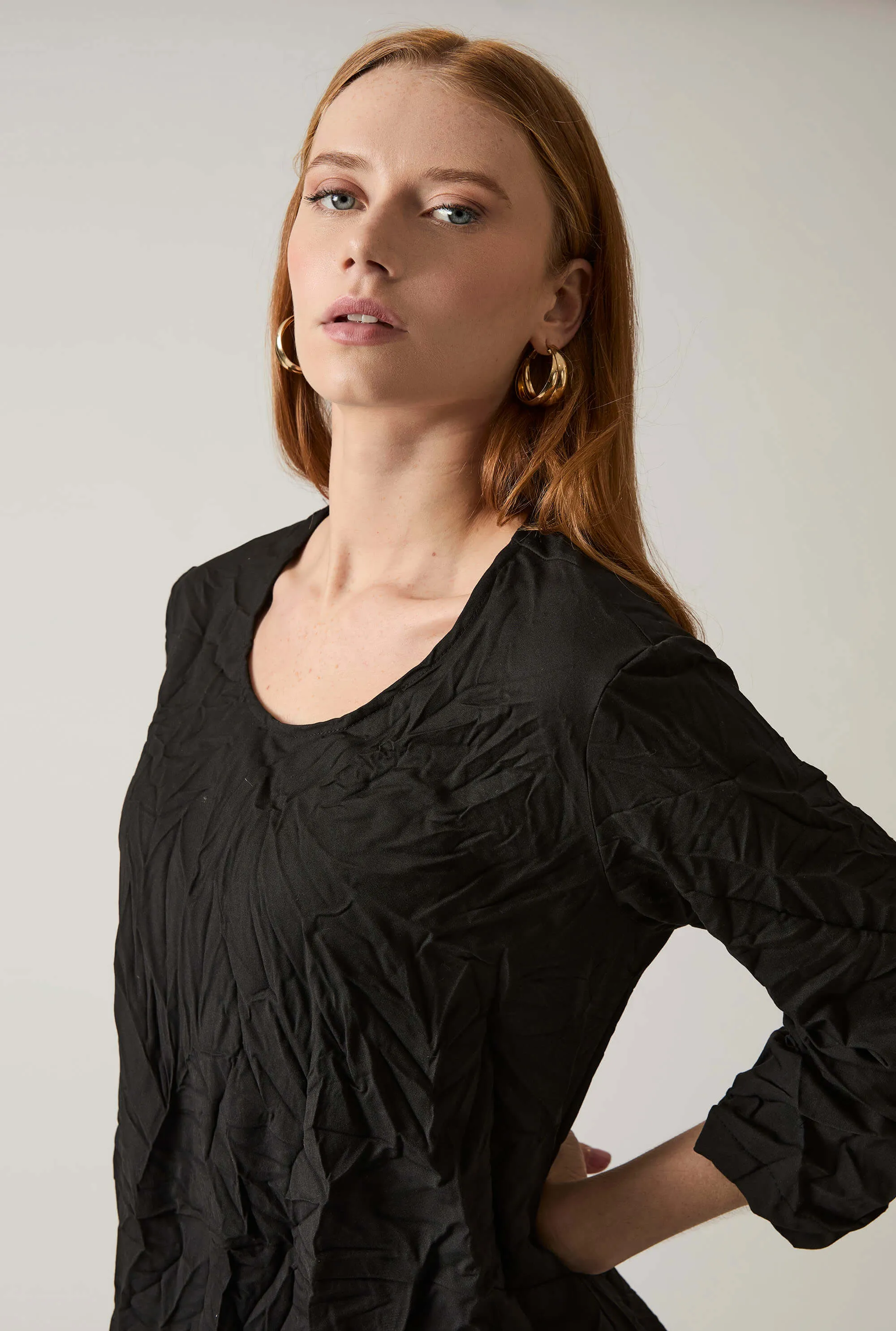 Crinkled Black Maxi Dress