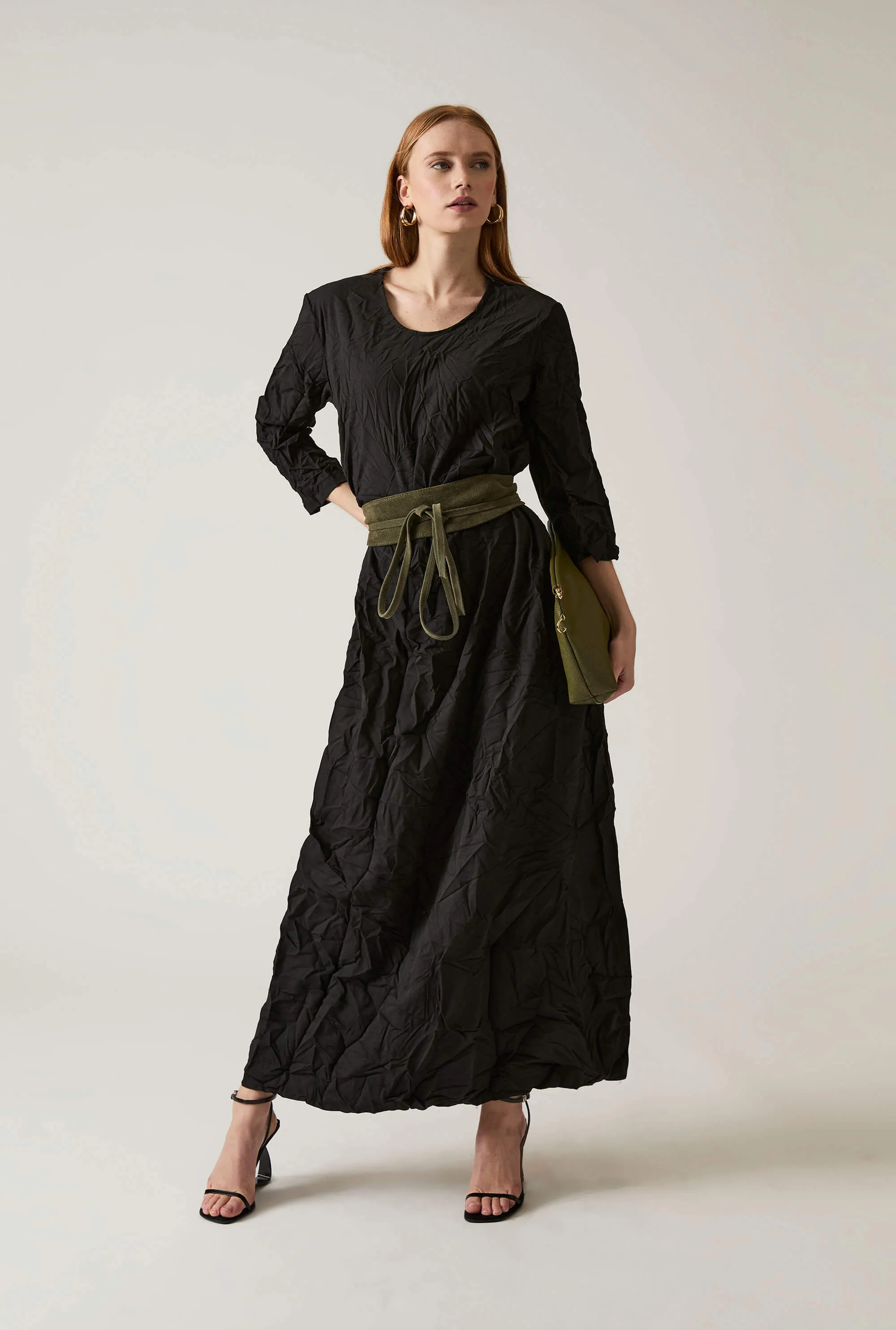 Crinkled Black Maxi Dress