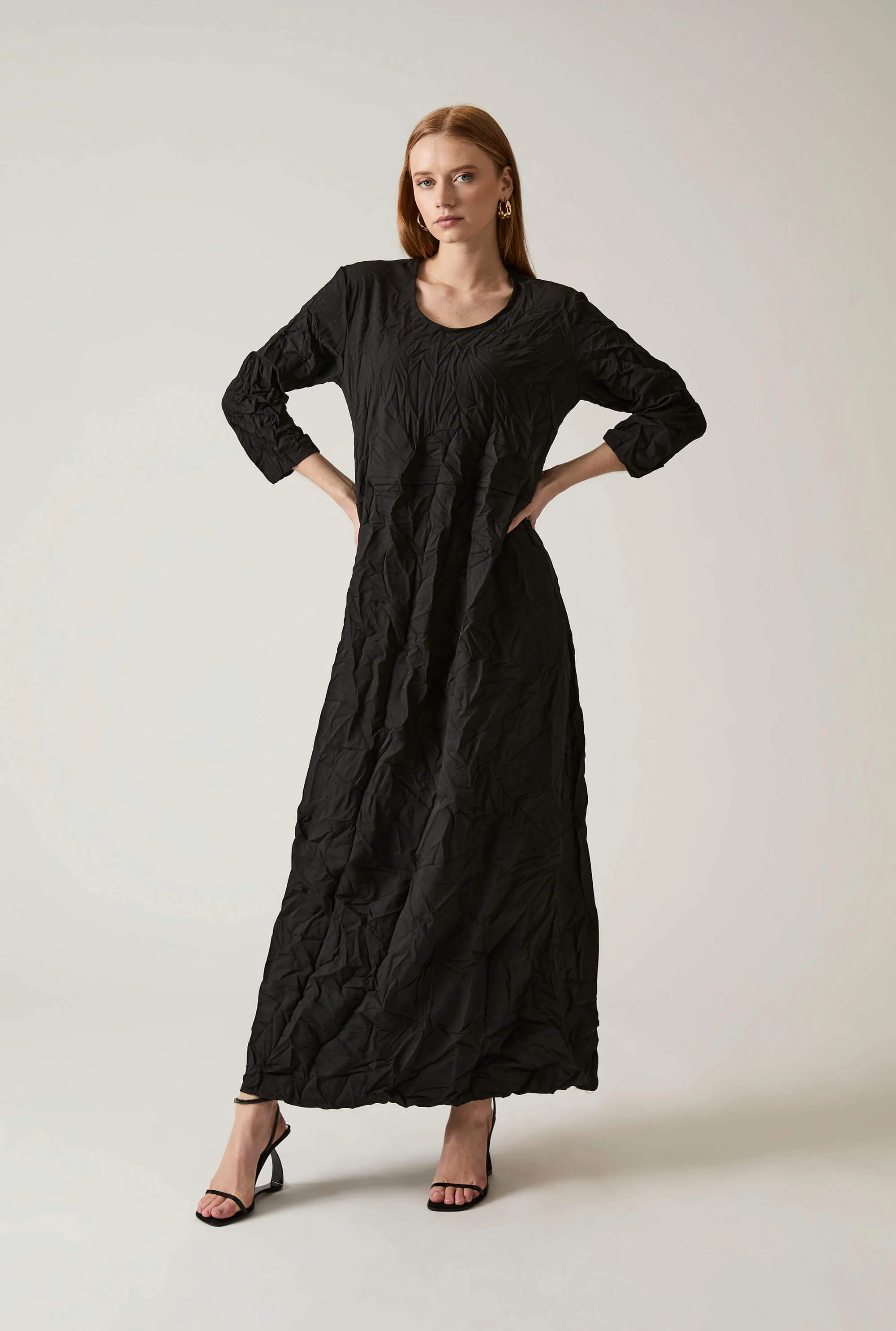 Crinkled Black Maxi Dress