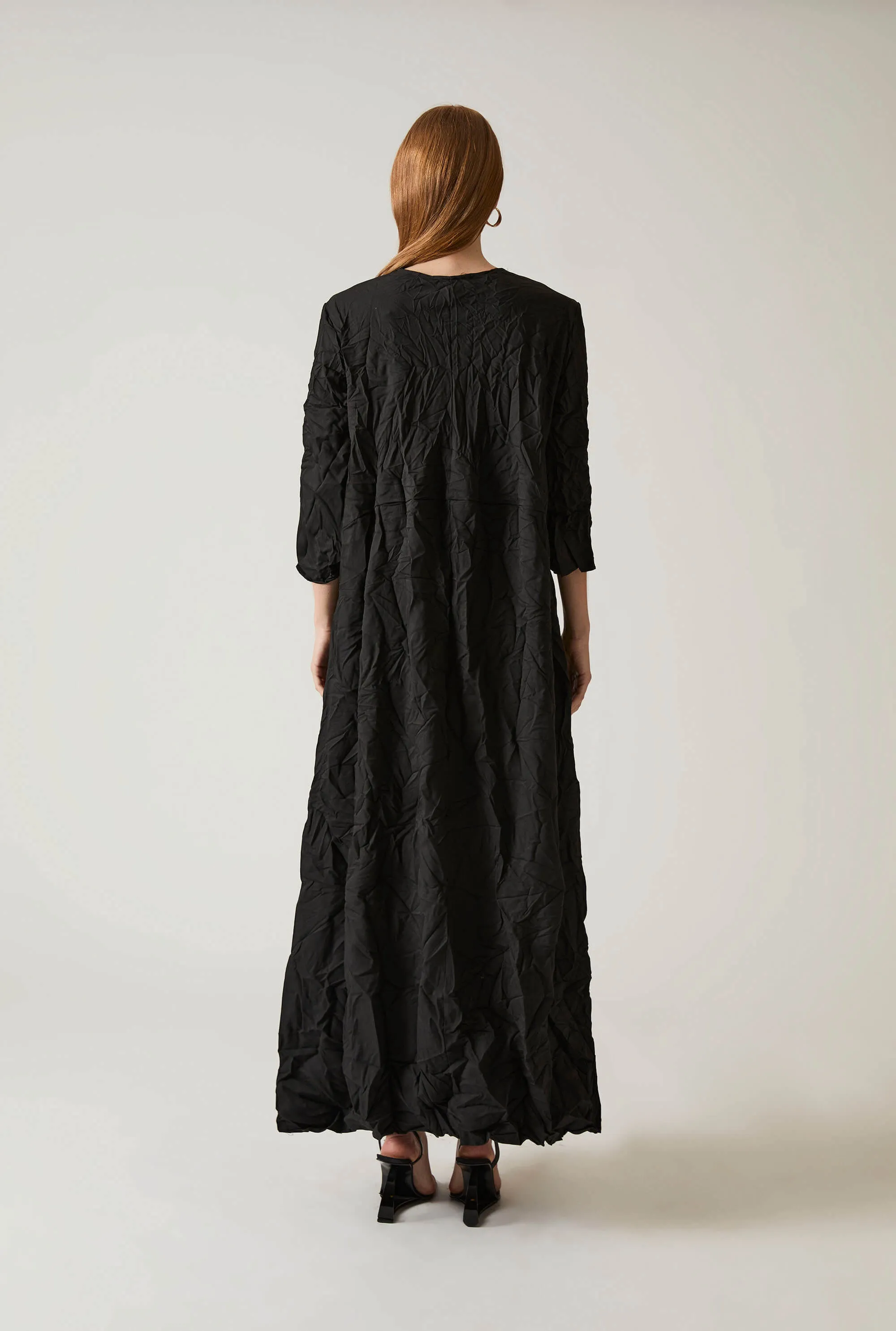 Crinkled Black Maxi Dress